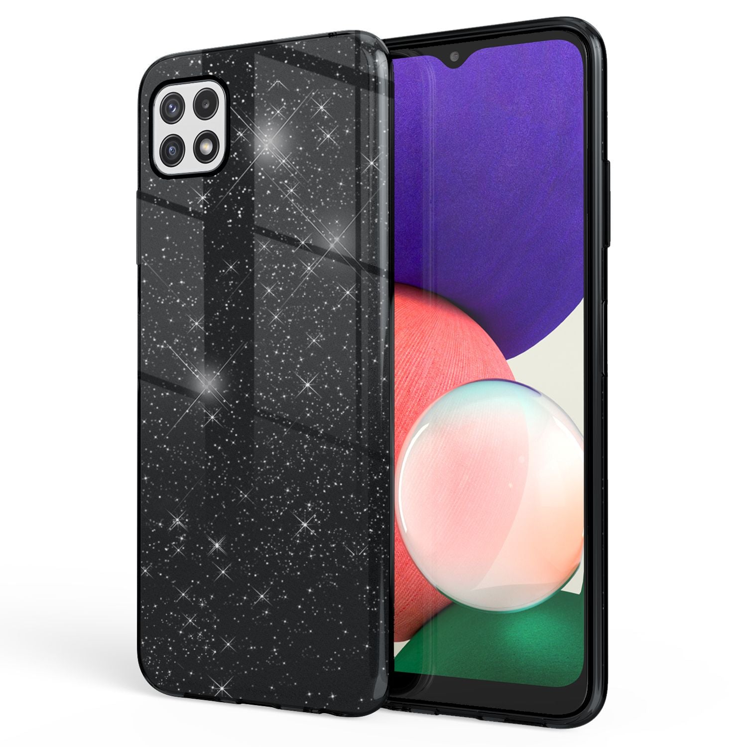 NALIA Robuste Glitzerhülle für Samsung Galaxy A22 5G, Stoßfest Glänzend, Verstärkte Silikonhülle Schwarz NALIA Protective Hülle
