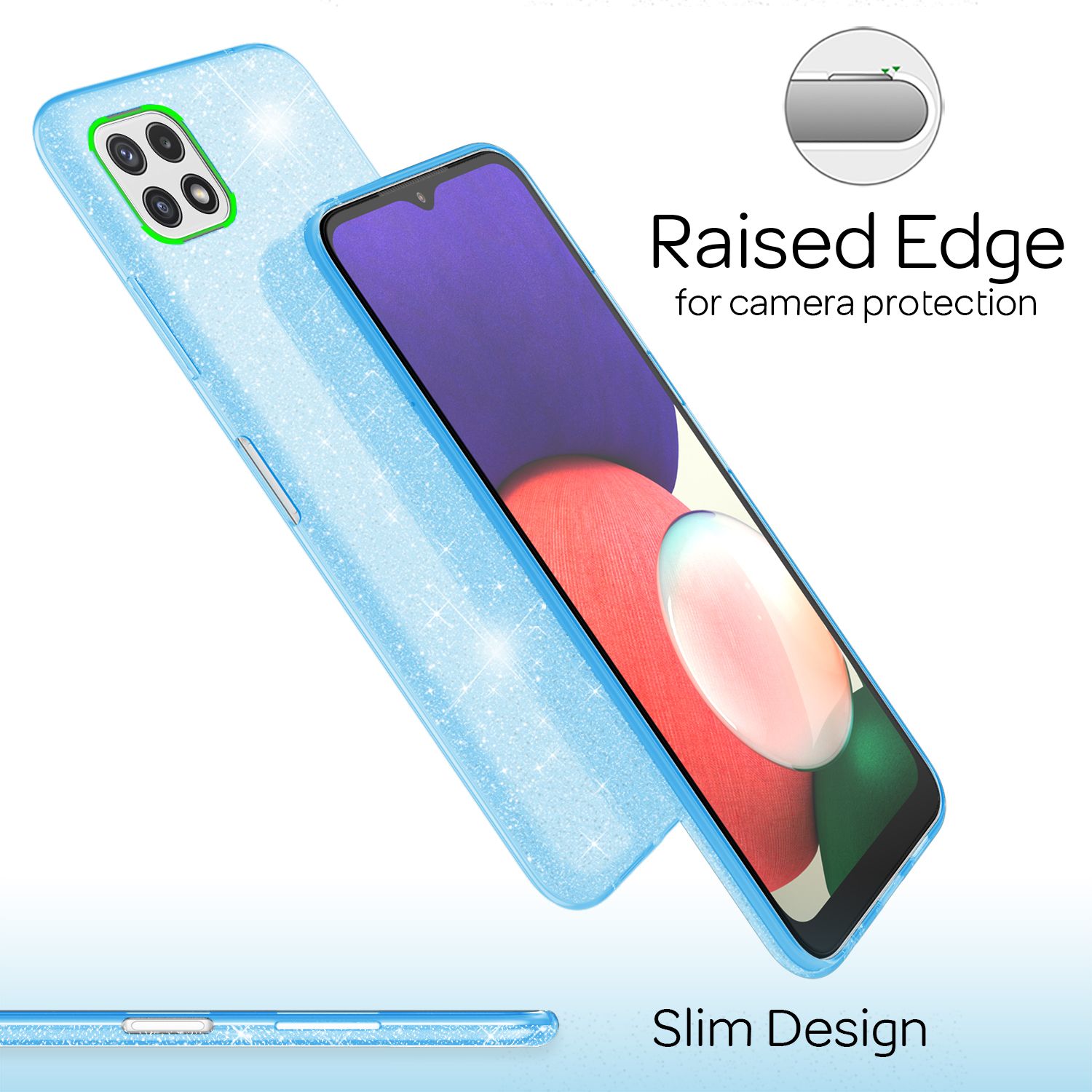 NALIA Robuste Glitzerhülle für Samsung Galaxy A22 5G, Stoßfest Glänzend, Verstärkte Silikonhülle Blau NALIA Protective Hülle