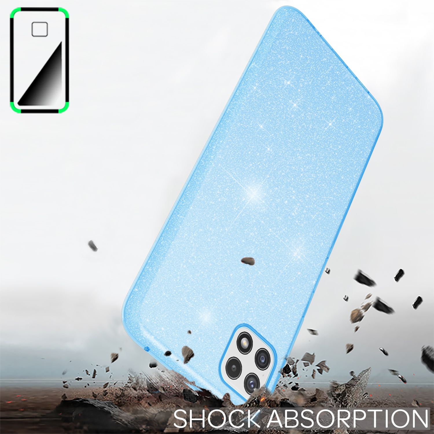 NALIA Robuste Glitzerhülle für Samsung Galaxy A22 5G, Stoßfest Glänzend, Verstärkte Silikonhülle Blau NALIA Protective Hülle