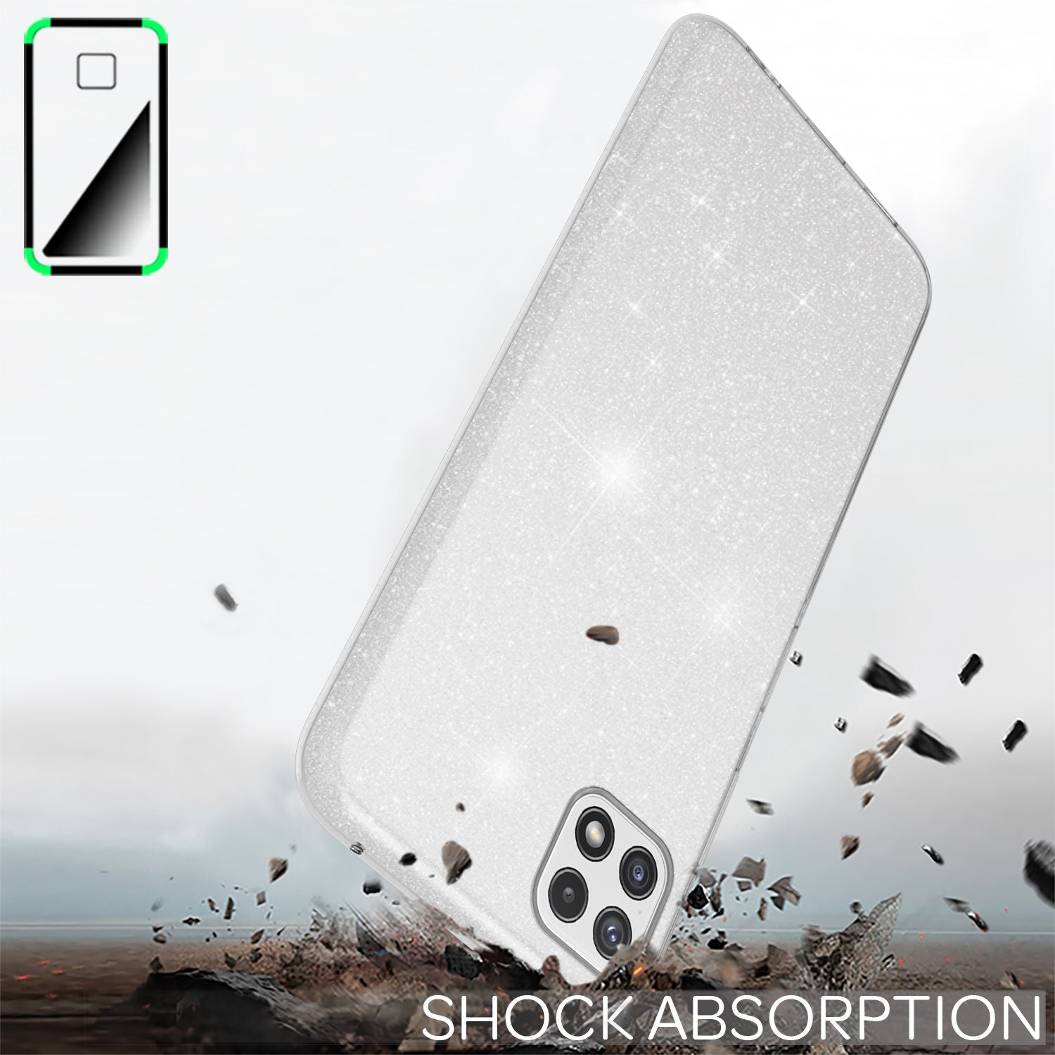 NALIA Robuste Glitzerhülle für Samsung Galaxy A22 5G, Stoßfest Glänzend, Verstärkte Silikonhülle Silber NALIA Protective Hülle