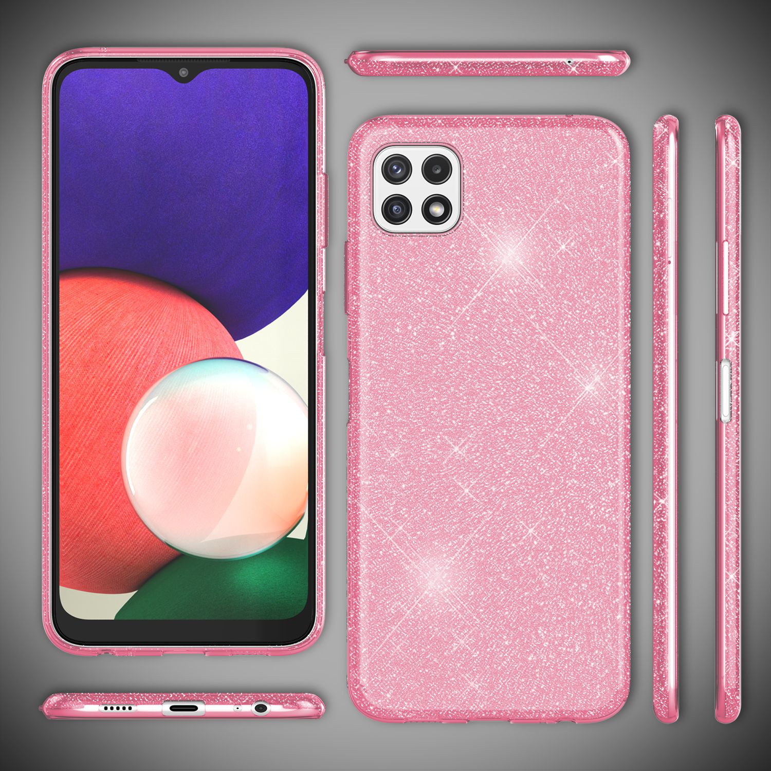 NALIA Robuste Glitzerhülle für Samsung Galaxy A22 5G, Stoßfest Glänzend, Verstärkte Silikonhülle Pink NALIA Protective Hülle