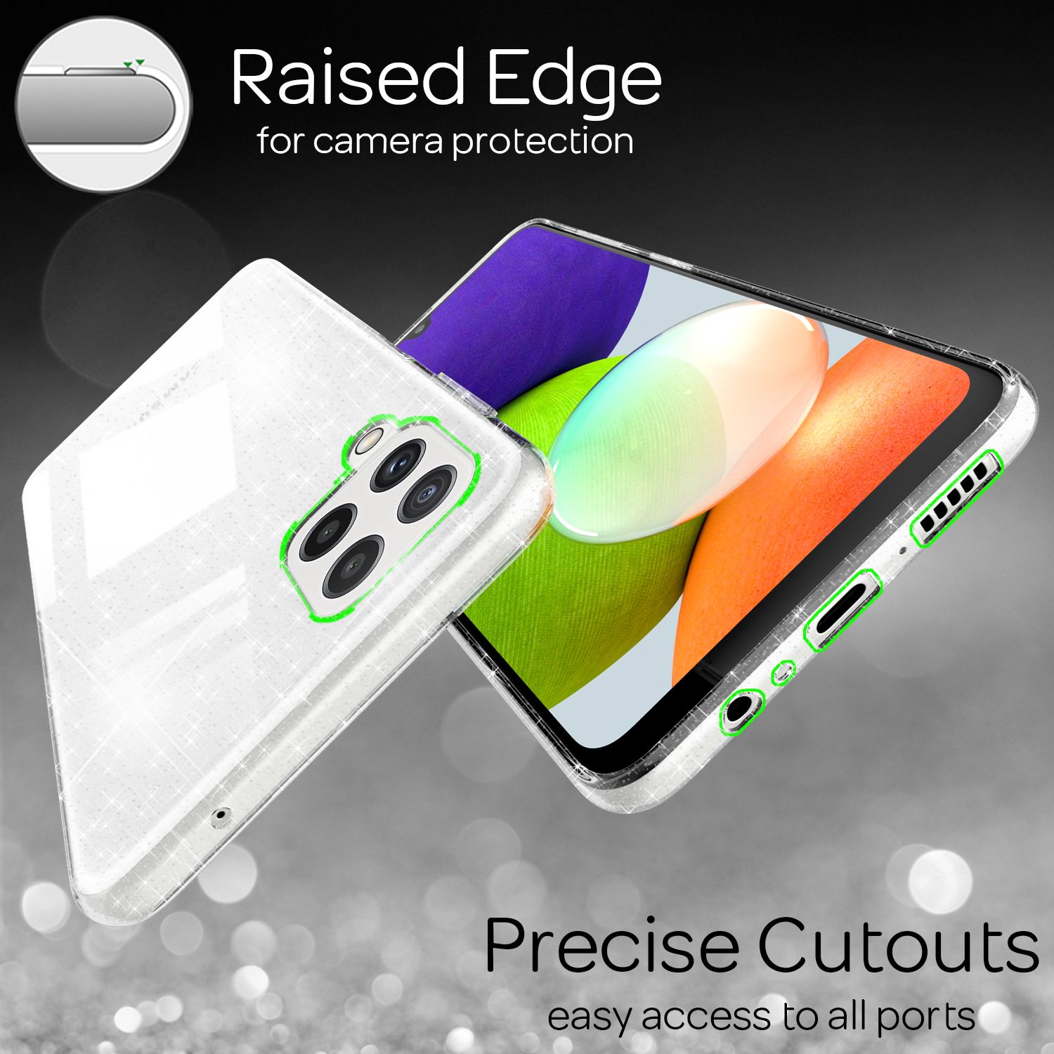 NALIA Klare Glitzerhülle für Samsung Galaxy A22, Durchsichtig Vergilbungsfrei Glitter Case Default Title NALIA Transparente Hülle