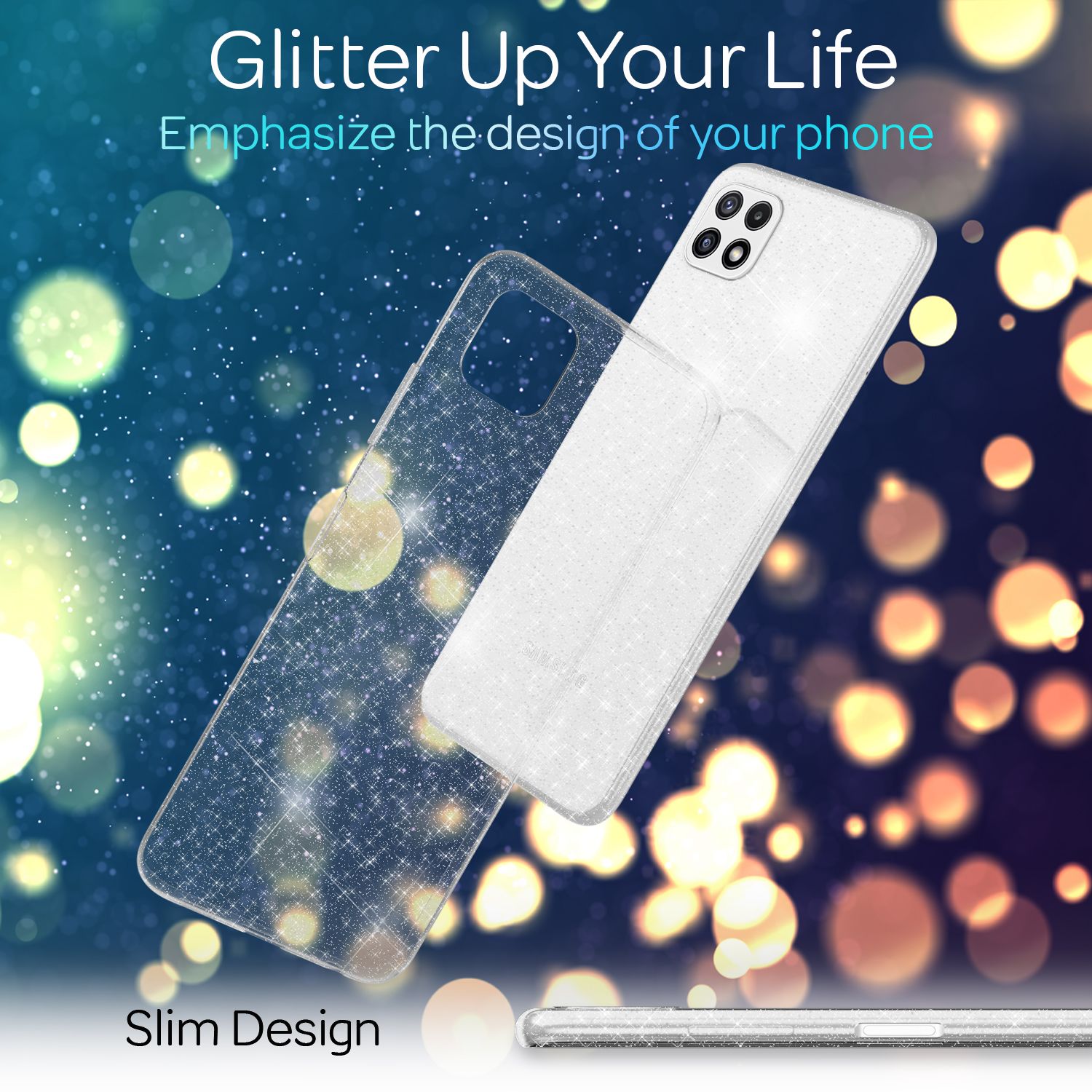 NALIA Klare Glitzerhülle für Samsung Galaxy A22 5G, Durchsichtig Vergilbungsfrei Diamant Cover Default Title NALIA Transparente Hülle