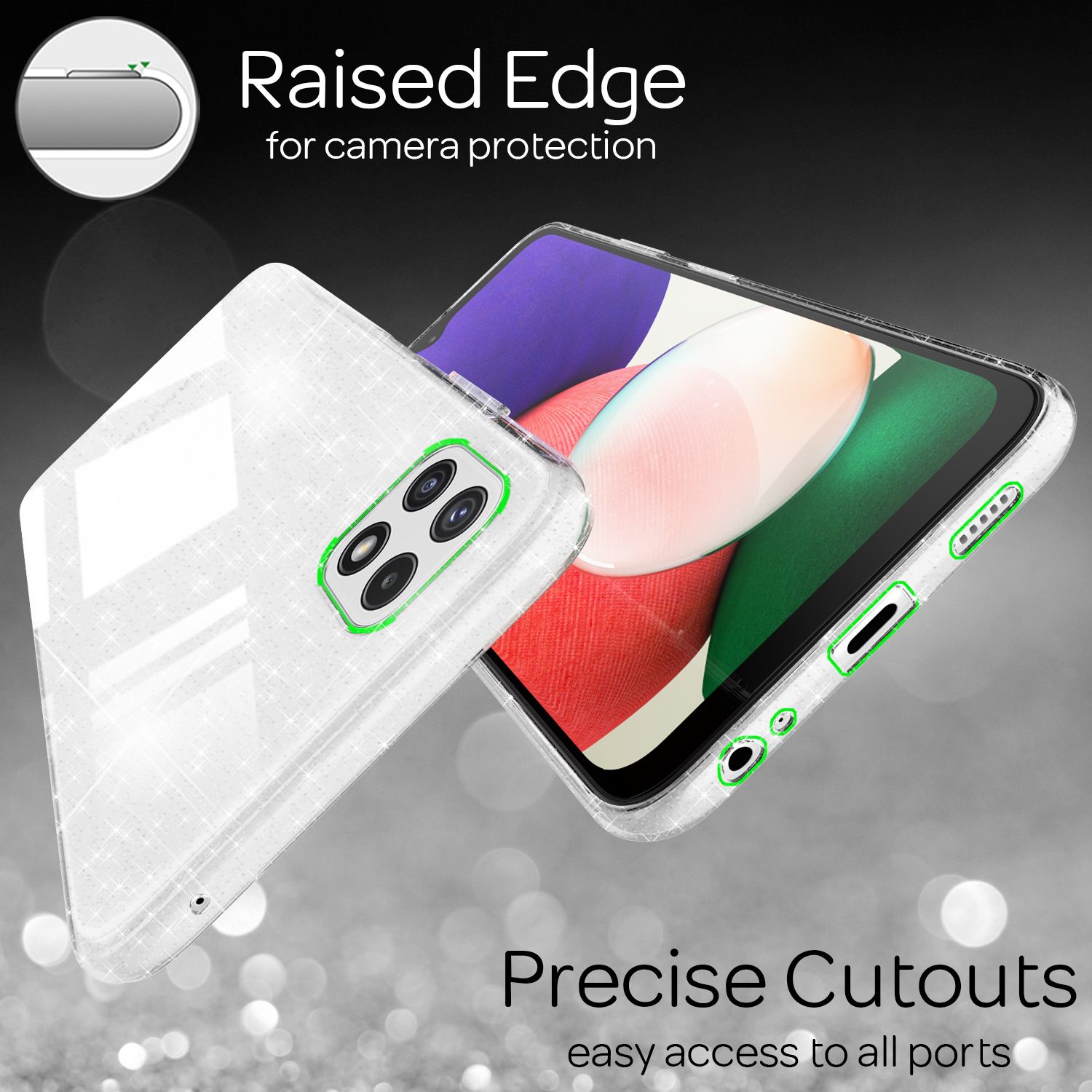 NALIA Klare Glitzerhülle für Samsung Galaxy A22 5G, Durchsichtig Vergilbungsfrei Diamant Cover Default Title NALIA Transparente Hülle