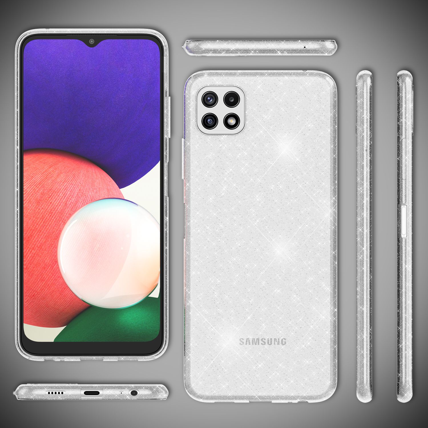 NALIA Klare Glitzerhülle für Samsung Galaxy A22 5G, Durchsichtig Vergilbungsfrei Diamant Cover Default Title NALIA Transparente Hülle