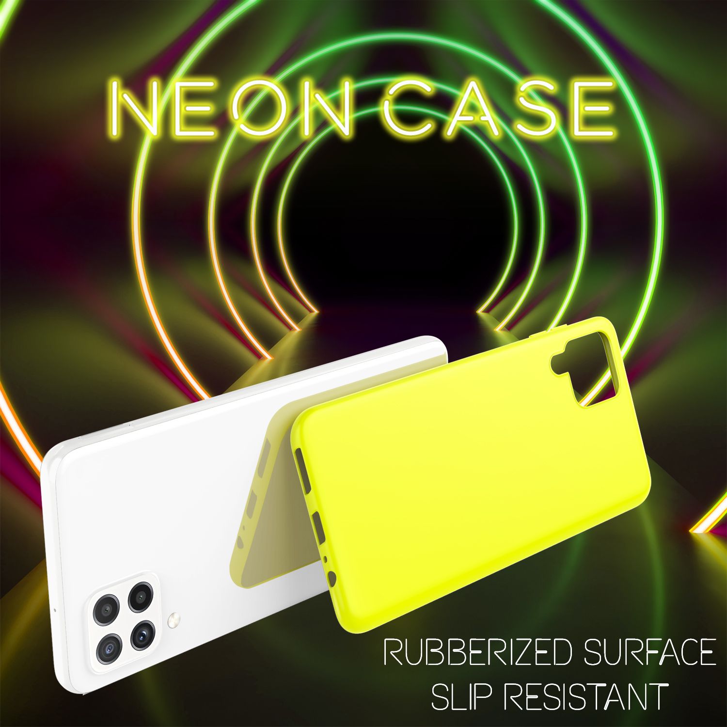 NALIA Bunte Neon Silikonhülle für Samsung Galaxy A22, Intensive Farbe Rutschfest Samtig Gummiert
