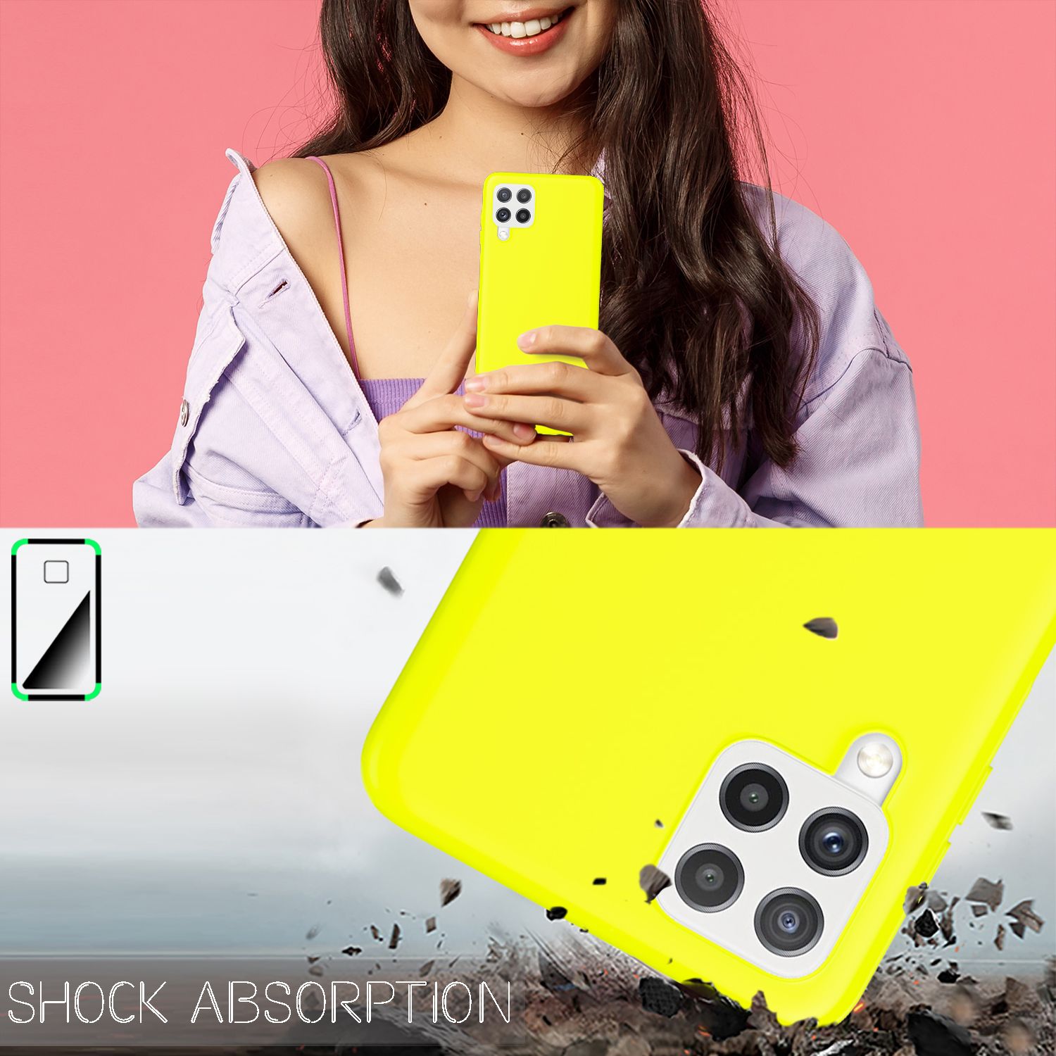 NALIA Bunte Neon Silikonhülle für Samsung Galaxy A22, Intensive Farbe Rutschfest Samtig Gummiert