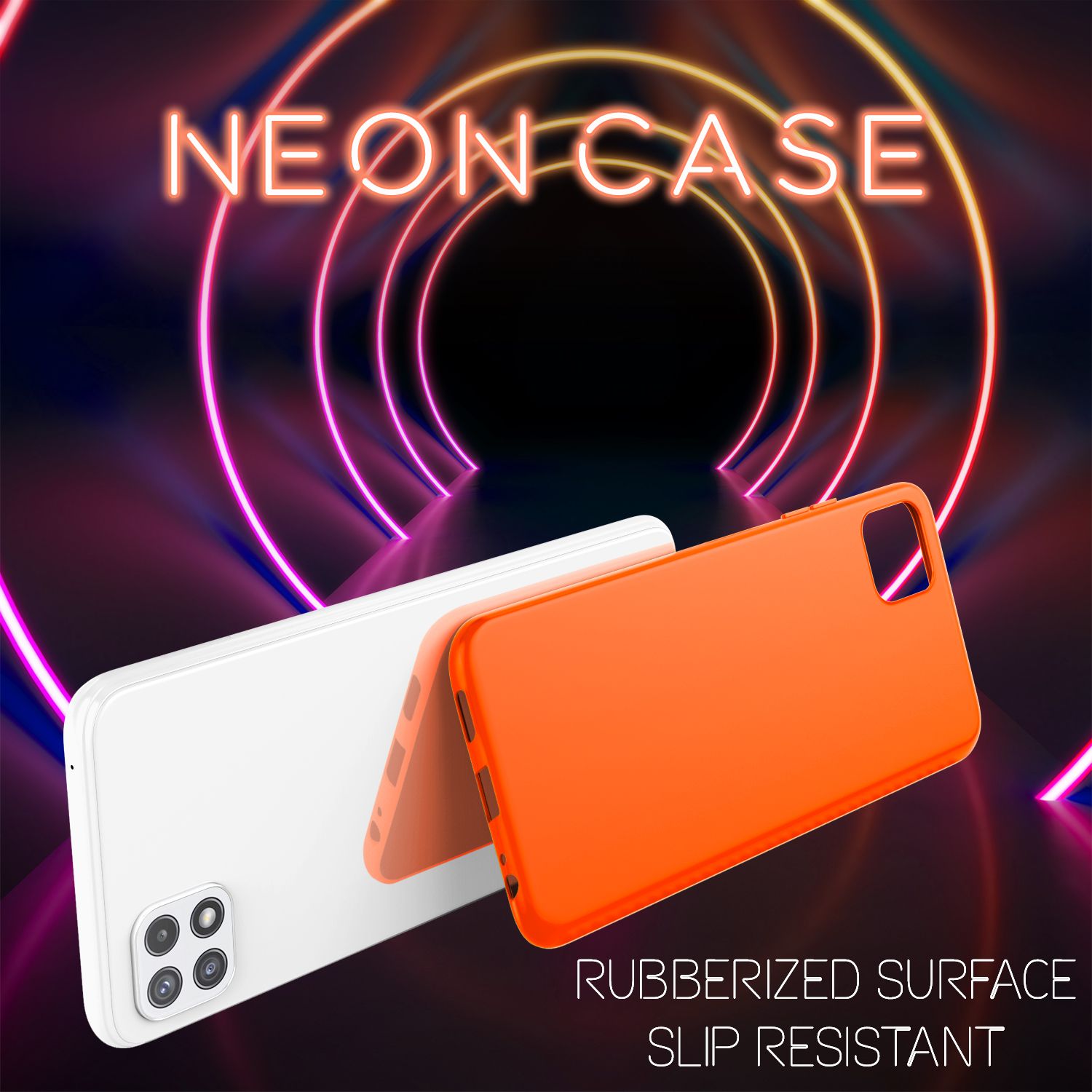 NALIA Bunte Neon Silikonhülle für Samsung Galaxy A22 5G, Intensive Farbe Rutschfest Samtig Gummiert