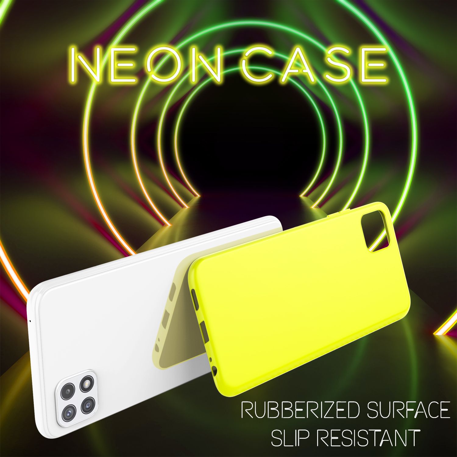 NALIA Bunte Neon Silikonhülle für Samsung Galaxy A22 5G, Intensive Farbe Rutschfest Samtig Gummiert