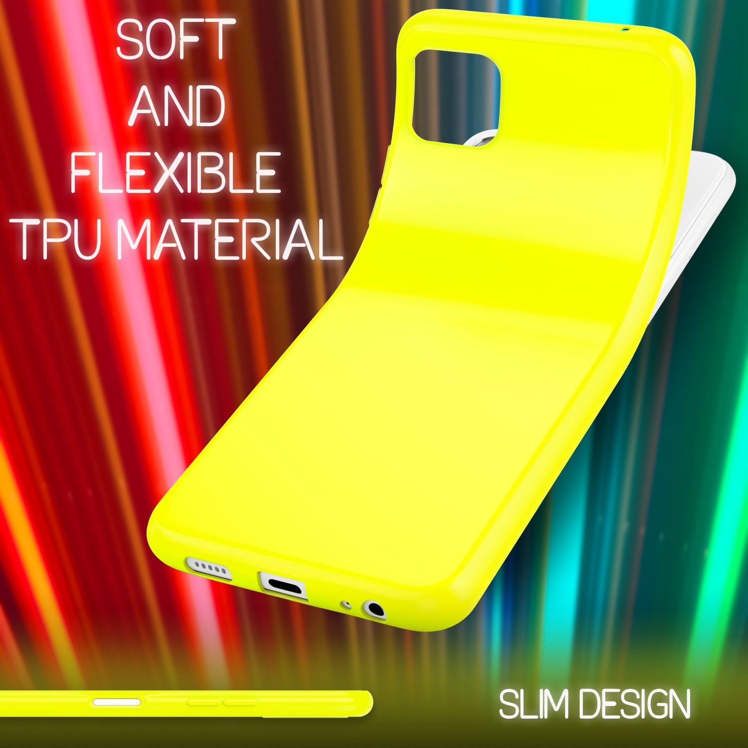 NALIA Bunte Neon Silikonhülle für Samsung Galaxy A22 5G, Intensive Farbe Rutschfest Samtig Gummiert