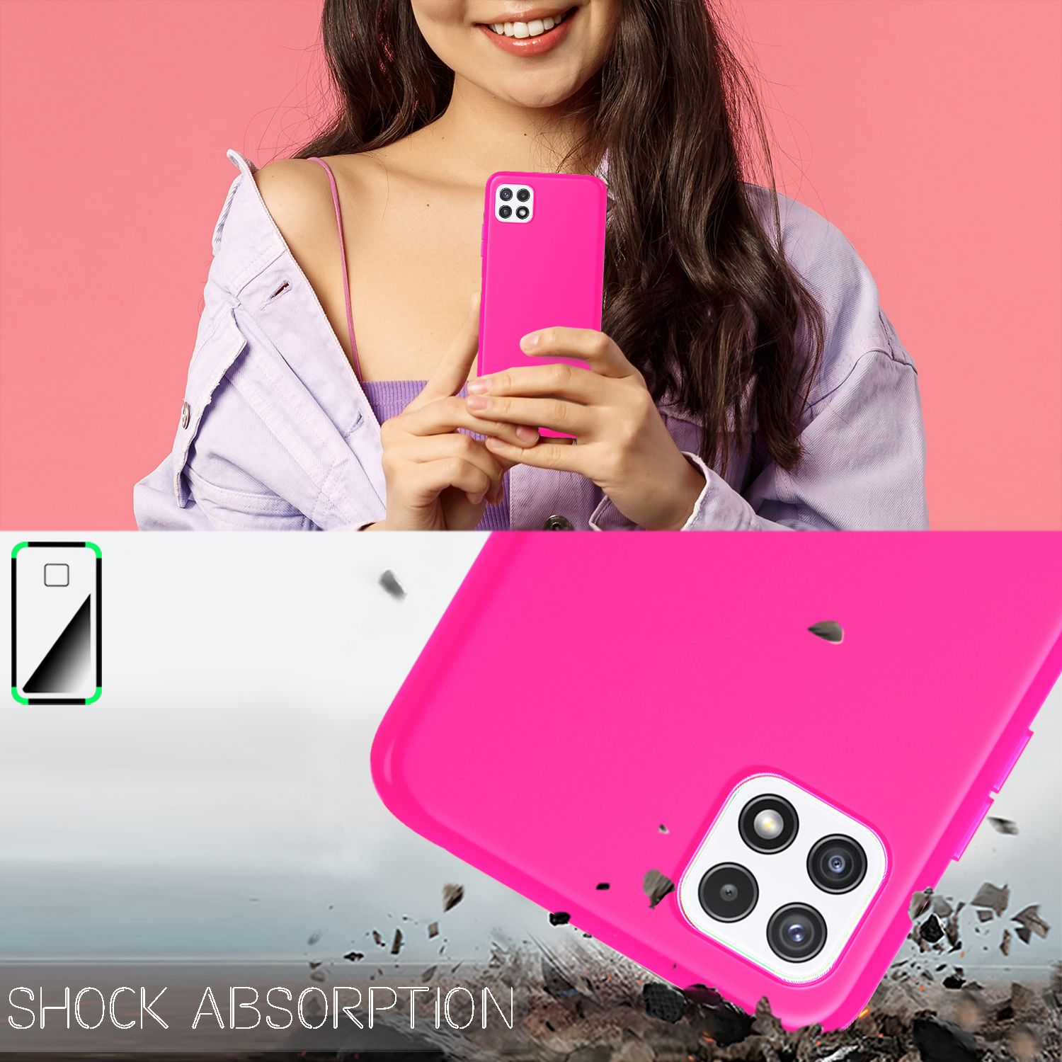 NALIA Bunte Neon Silikonhülle für Samsung Galaxy A22 5G, Intensive Farbe Rutschfest Samtig Gummiert