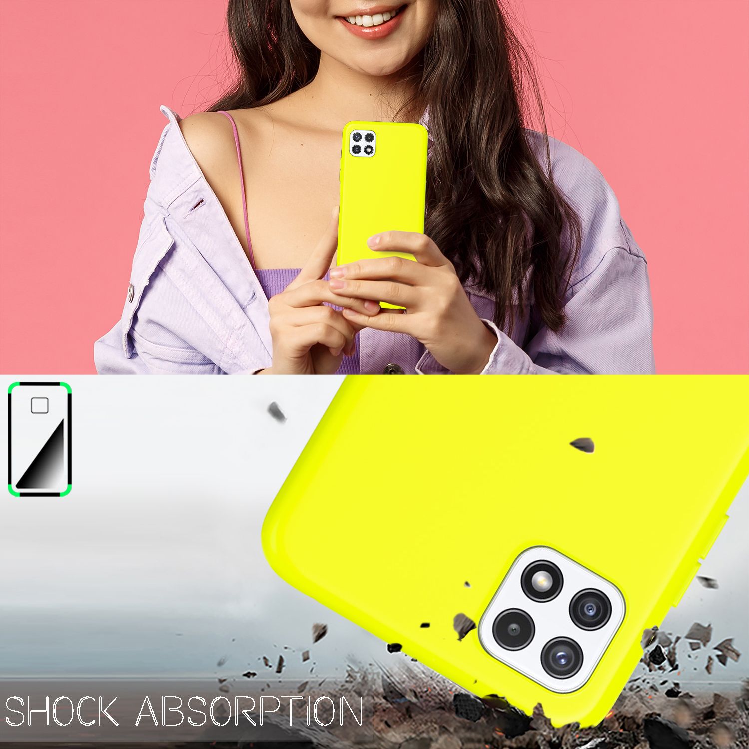 NALIA Bunte Neon Silikonhülle für Samsung Galaxy A22 5G, Intensive Farbe Rutschfest Samtig Gummiert