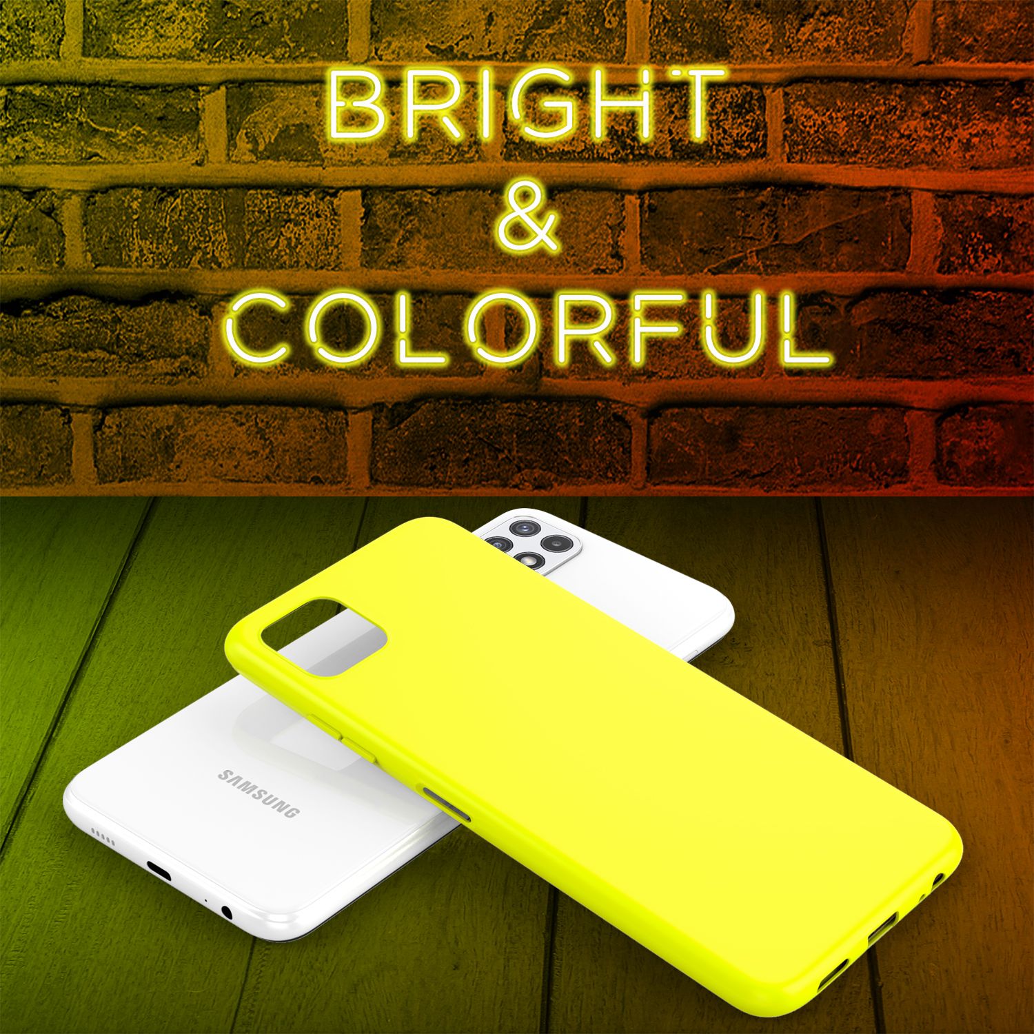 NALIA Bunte Neon Silikonhülle für Samsung Galaxy A22 5G, Intensive Farbe Rutschfest Samtig Gummiert