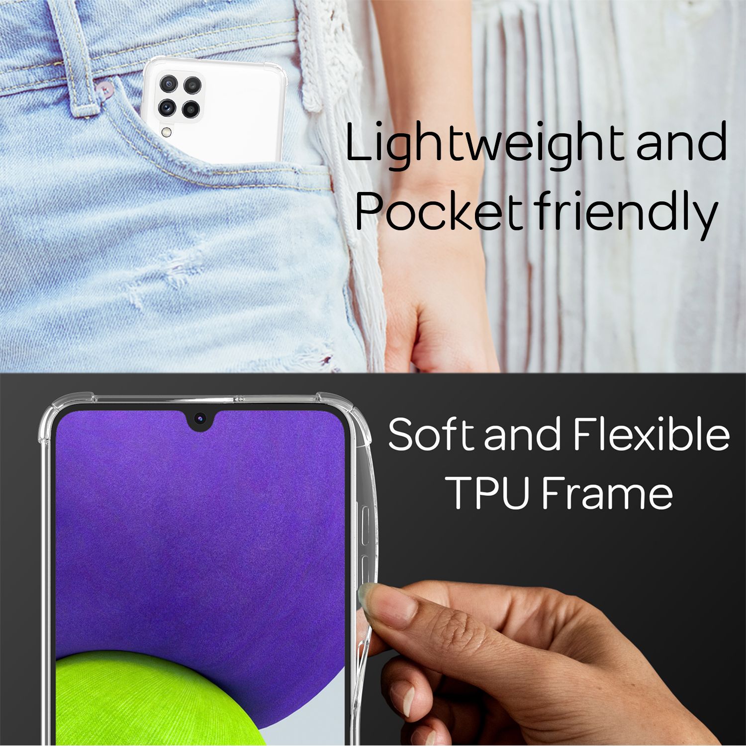 NALIA Handyhülle mit Kette für Samsung Galaxy A22, Transparente Schutzhülle & Handy-Schnur, Robust Vergilbungsfrei Klar Schwarz Bunt NALIA Transparente Hülle