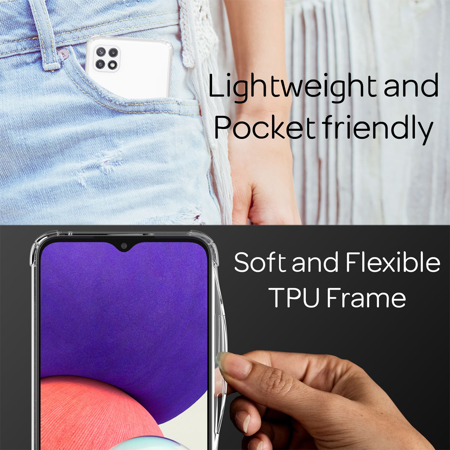 NALIA Handyhülle mit Kette für Samsung Galaxy A22 5G, Transparente Schutzhülle & Handy-Schnur, Robust Schwarz NALIA Transparente Hülle