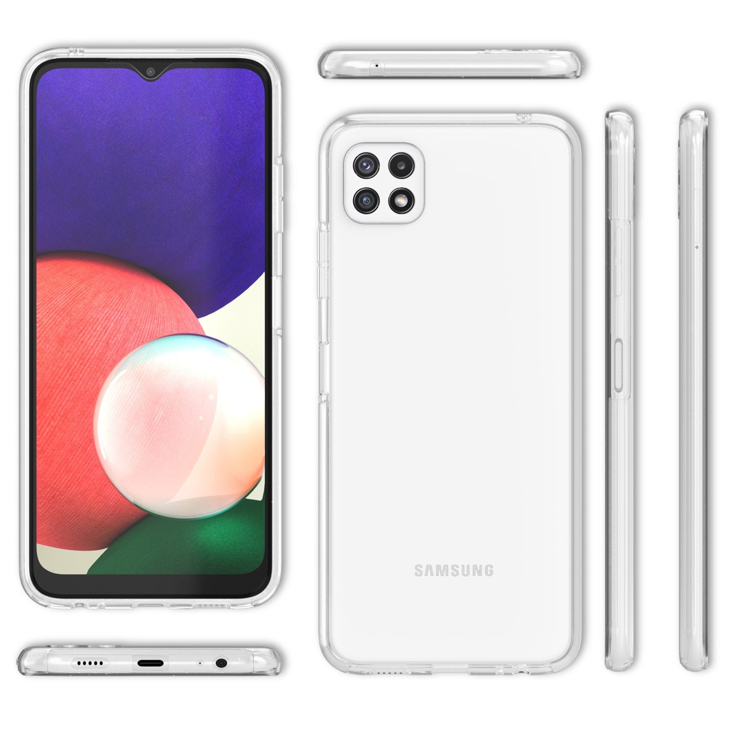 NALIA Klare 360° Schutzhülle für Samsung Galaxy A22 5G, Komplettschutz Transparent, Hardcase & Silikon Bumper Default Title NALIA Transparente Hülle