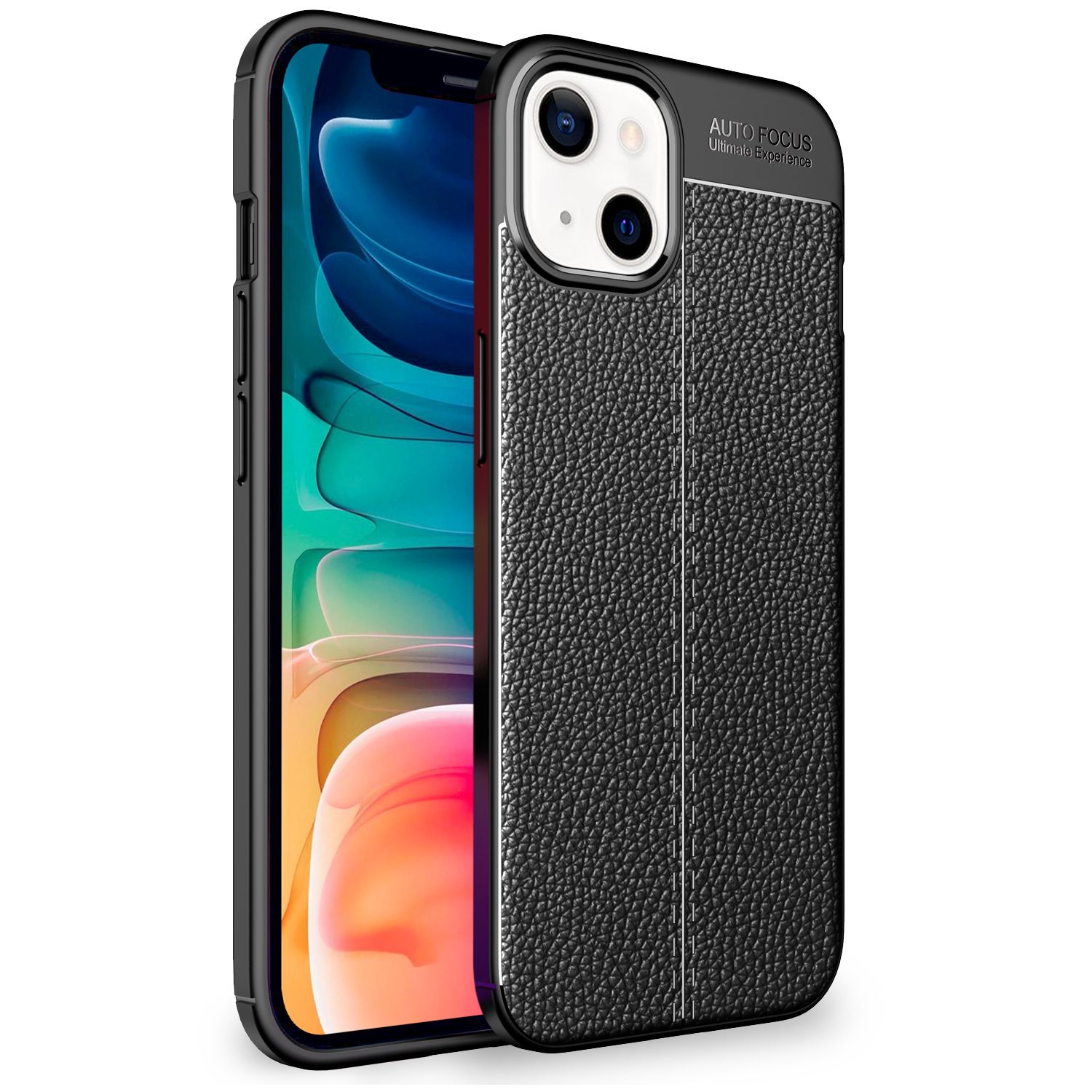 NALIA Leder Look Hülle für iPhone 13, Schwarze Silikonhülle Anti-Fingerabdruck Rutschfest Kratzfest Stoßfest