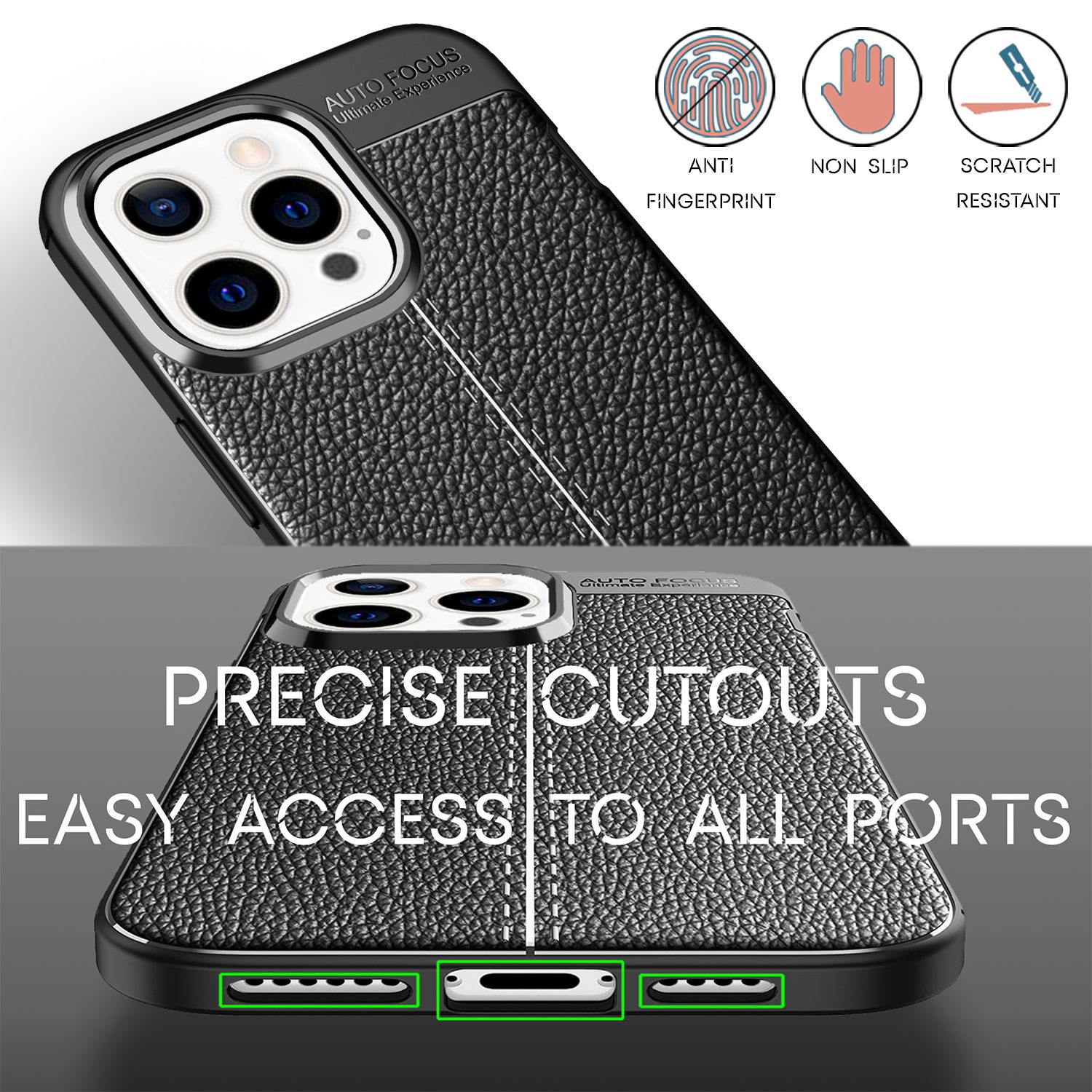 NALIA Leder Look Hülle für iPhone 13 Pro Max, Schwarze Silikonhülle Anti-Fingerabdruck Rutschfest Kratzfest Default Title NALIA Protective Hülle