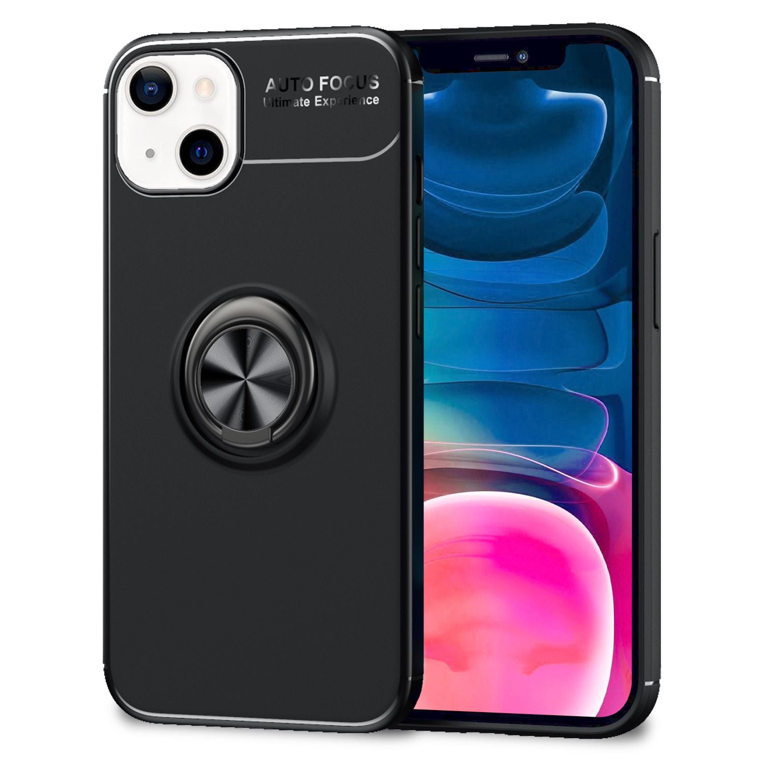 NALIA Schwarze Handy Hülle für iPhone 13 Mini, 360° Ring Cover Case Kickstand