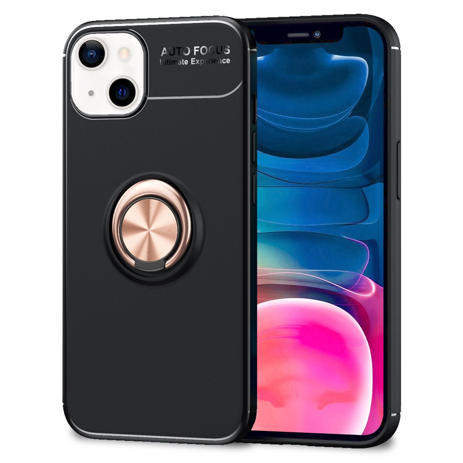 NALIA Schwarze Handy Hülle für iPhone 13 Mini, 360° Ring Cover Case Kickstand