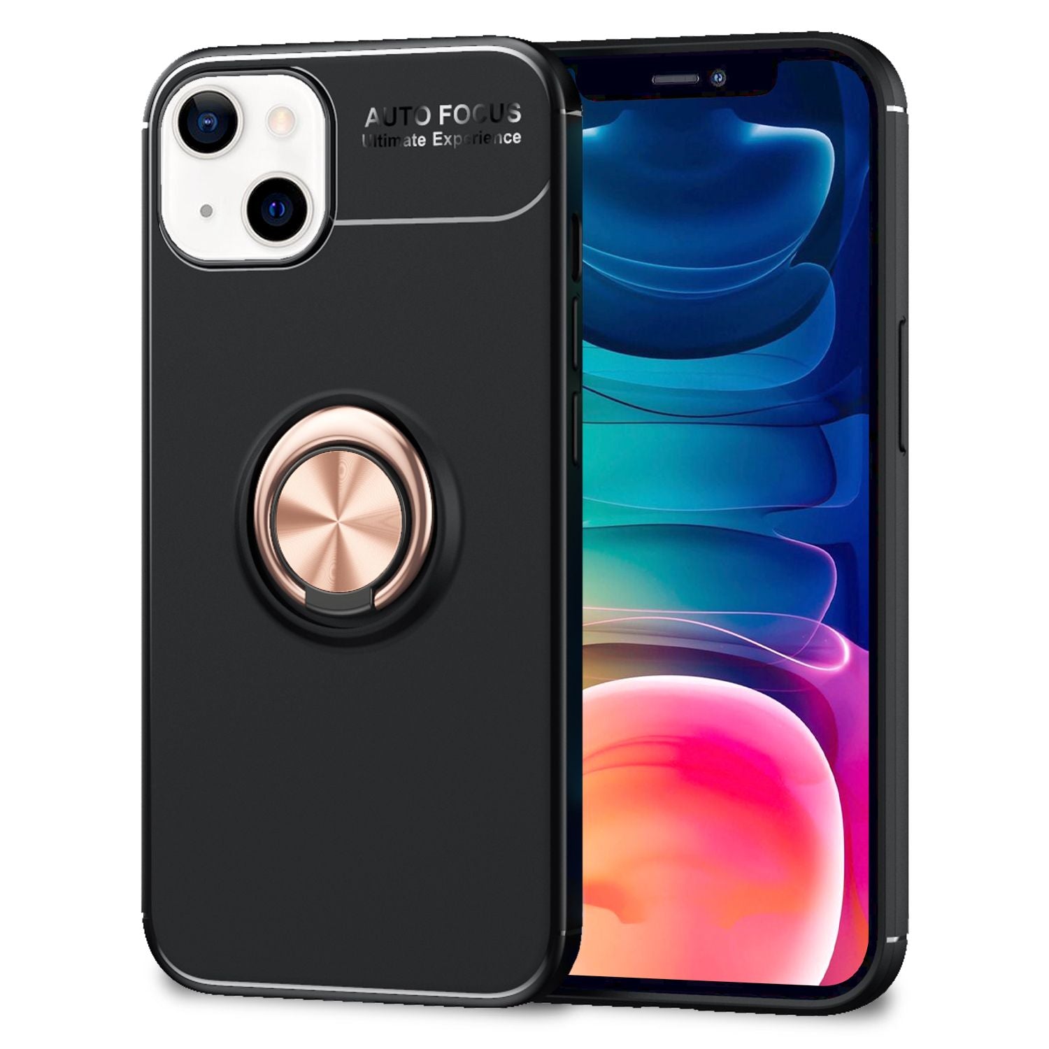 NALIA Schwarze Handy Hülle für iPhone 13, 360° Ring Case Bumper Kickstand Cover Rose Gold NALIA Protective Hülle