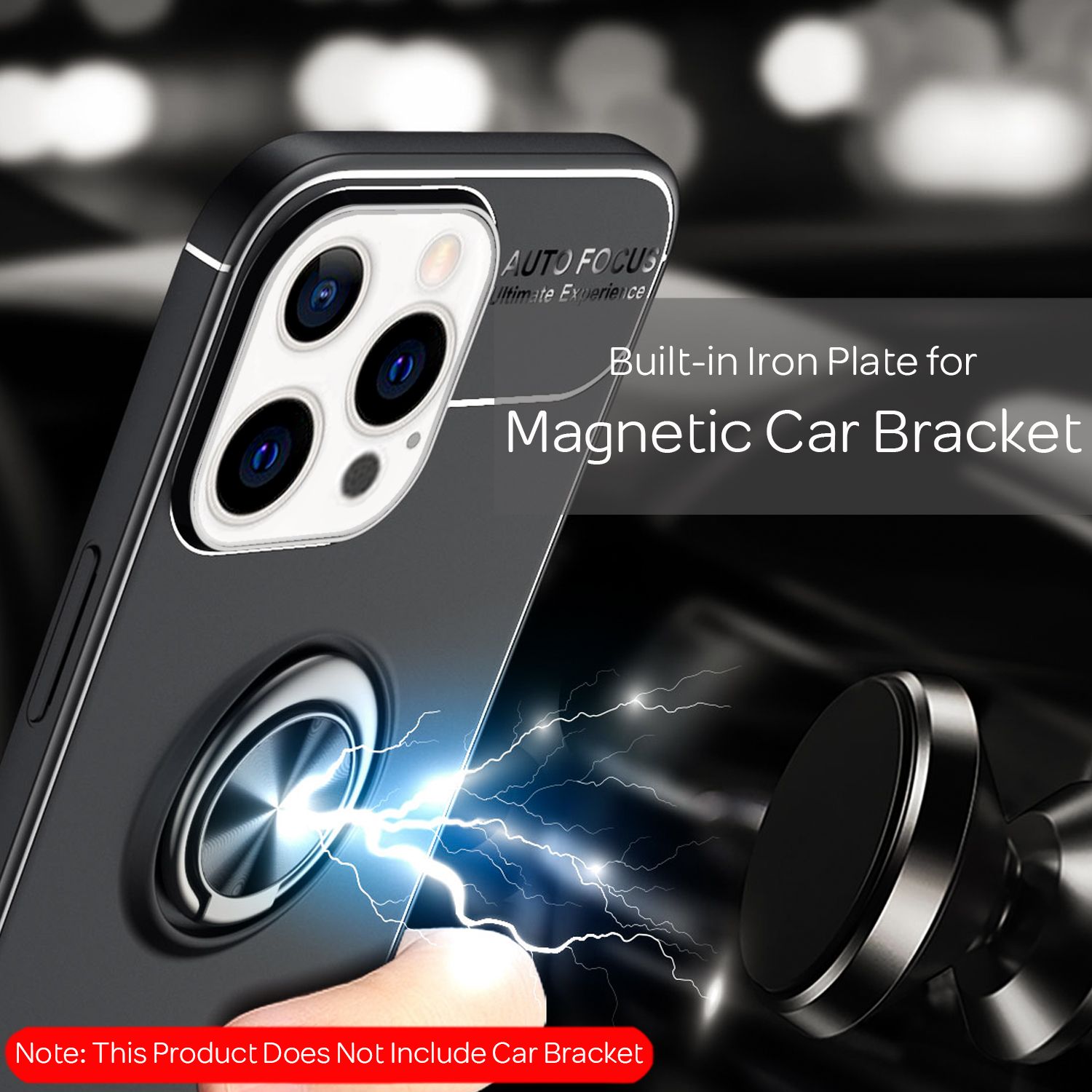 NALIA Schwarze Handy Hülle für iPhone 13 Pro Max, 360° Ring Case Kickstand Cover