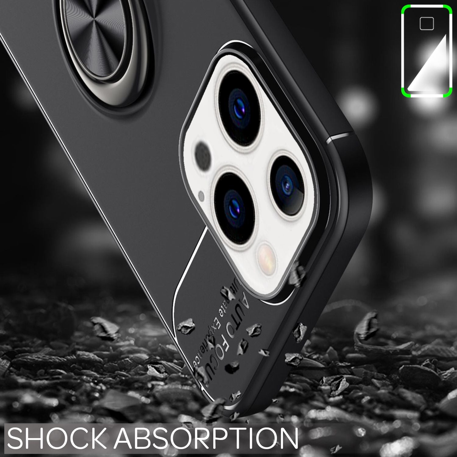 NALIA Schwarze Handy Hülle für iPhone 13 Pro Max, 360° Ring Case Kickstand Cover