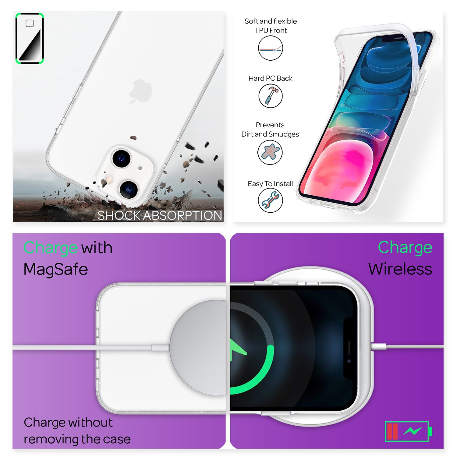 NALIA Klare 360° Schutzhülle für iPhone 13 Mini, Komplettschutz Transparent Anti-Gelb Durchsichtig, Full-Body Handyhülle Default Title NALIA Transparente Hülle