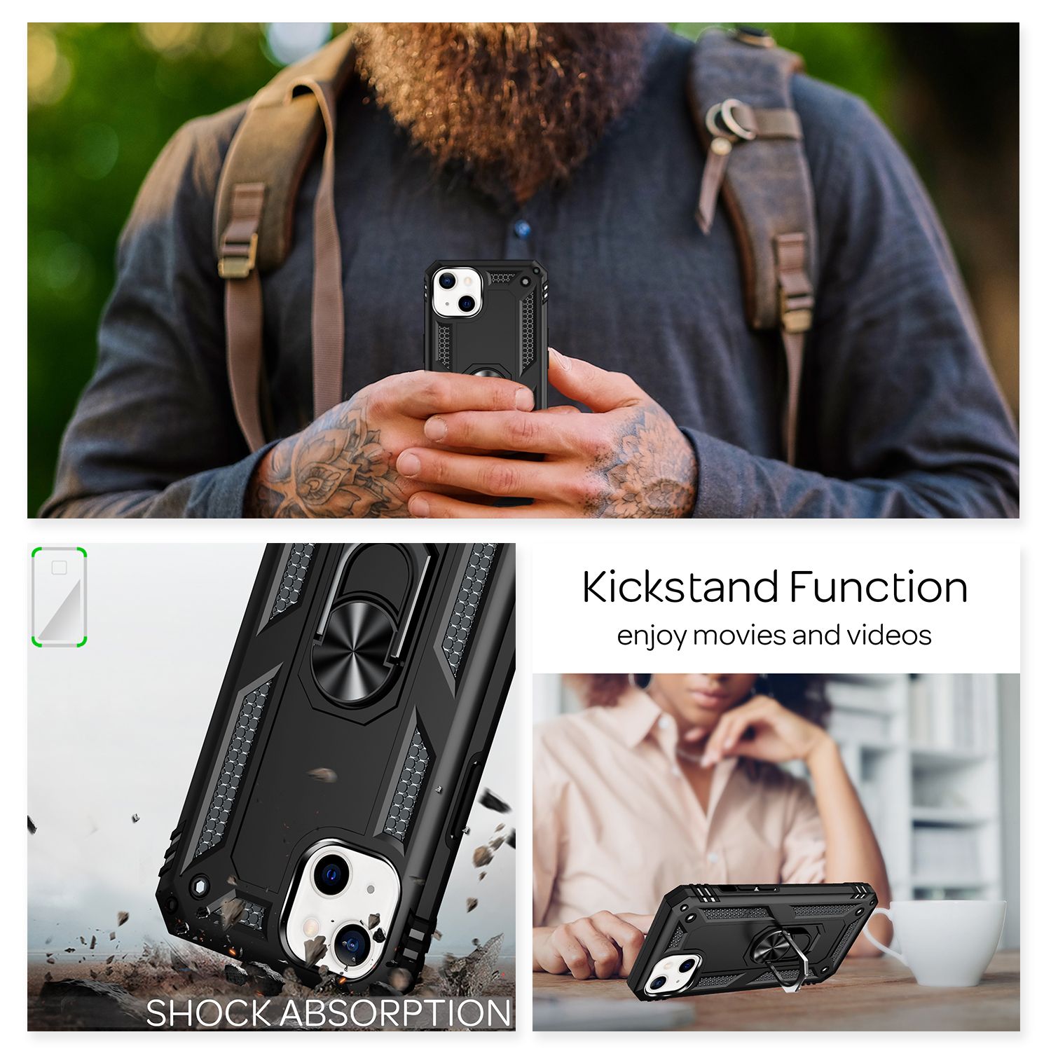 NALIA Ring Hülle für iPhone 13 Mini, Hard Case mit Silikon Bumper Cover Schutz Schwarz NALIA Protective Hülle