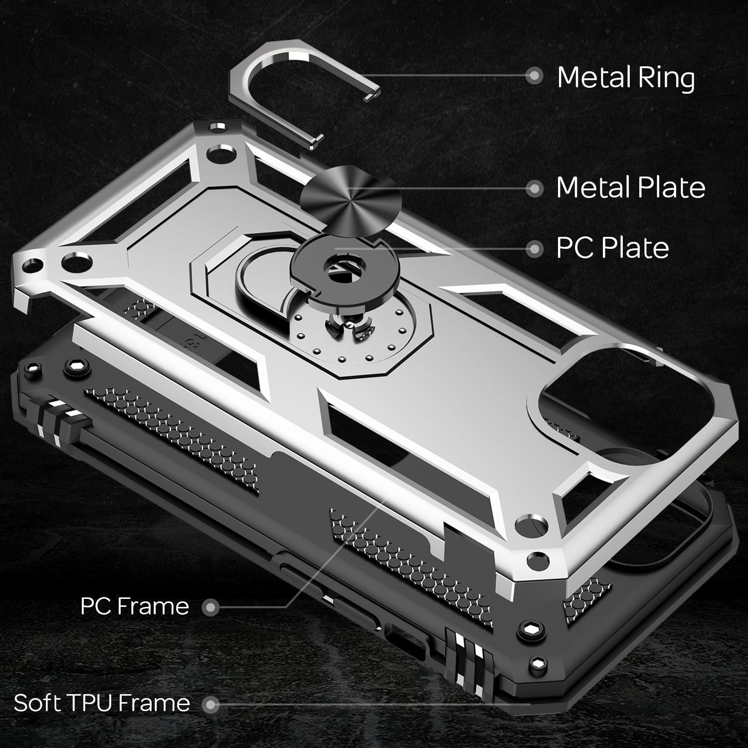 NALIA Ring Hülle für iPhone 13 Mini, Hard Case mit Silikon Bumper Cover Schutz Silber NALIA Protective Hülle