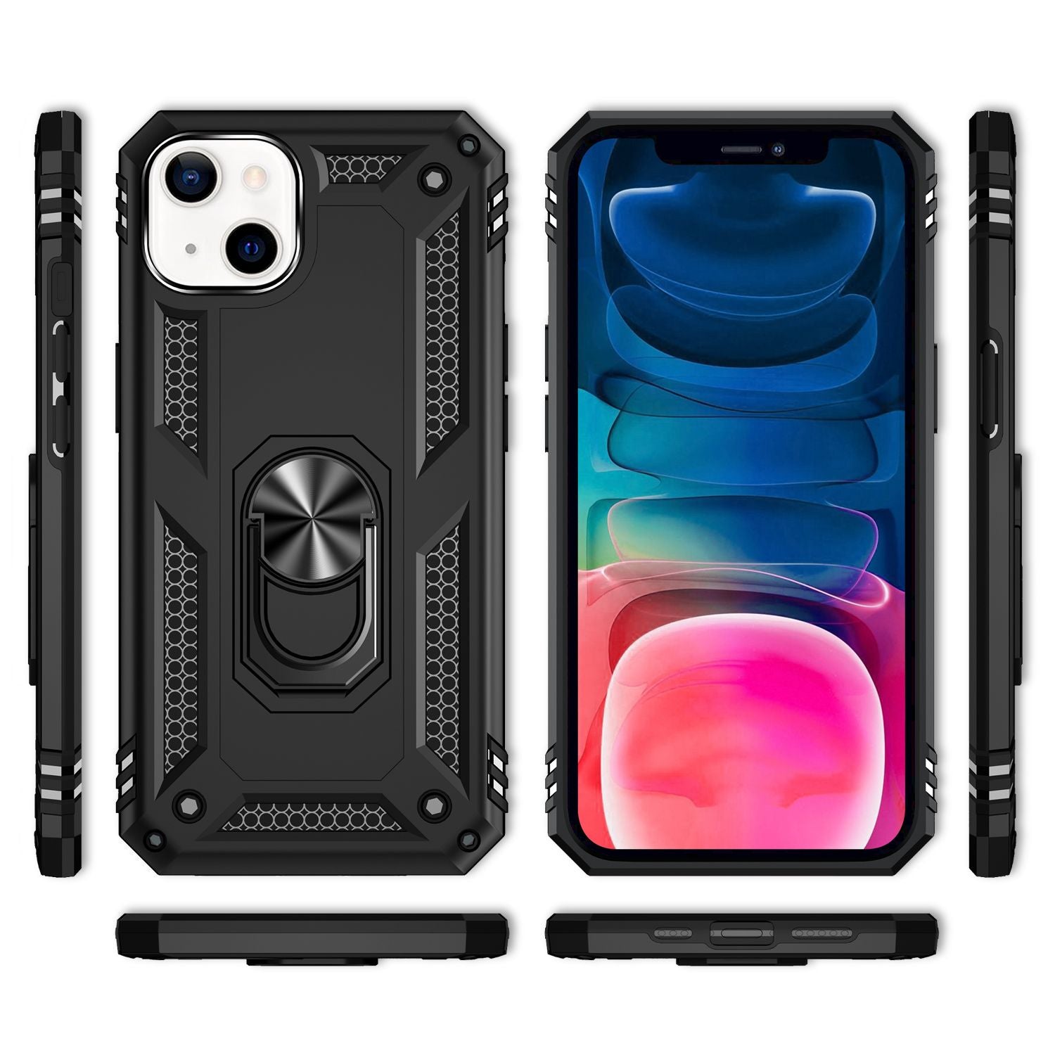 NALIA Ring Hülle für iPhone 13 Mini, Hard Case mit Silikon Bumper Cover Schutz Schwarz NALIA Protective Hülle