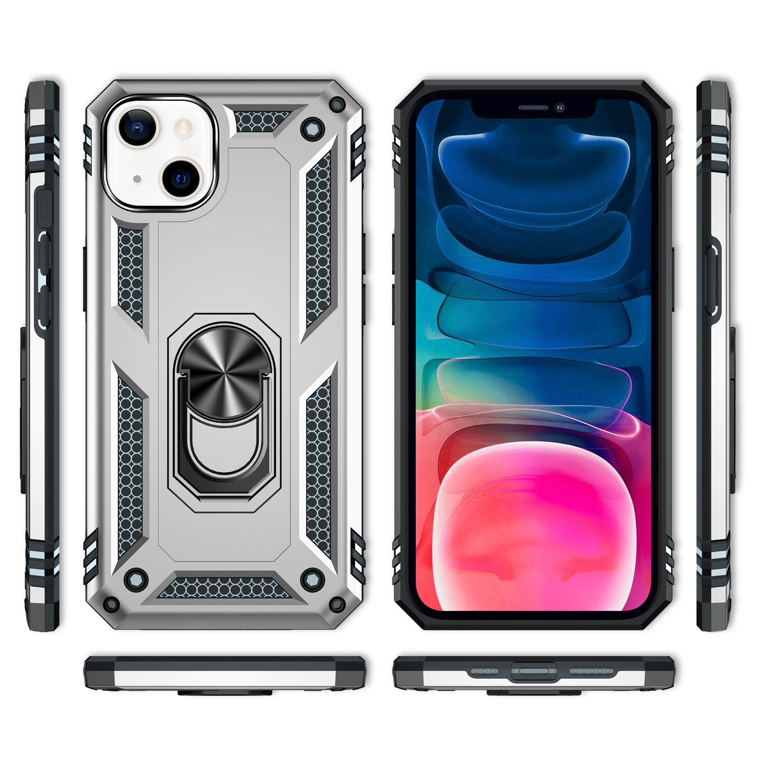 NALIA Ring Hülle für iPhone 13 Mini, Hard Case mit Silikon Bumper Cover Schutz Silber NALIA Protective Hülle