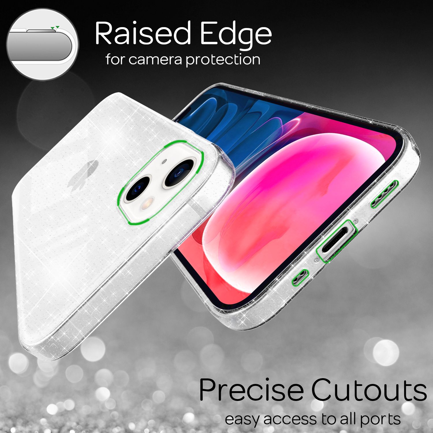 NALIA Glitzer Hülle für iPhone 13 Mini, Transparent Glitter Cover Handy Case