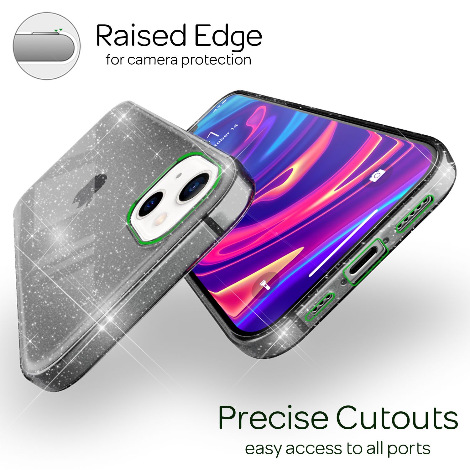 NALIA Glitzer Hülle für iPhone 13, Transparent Glitter Cover Handy Case Bumper