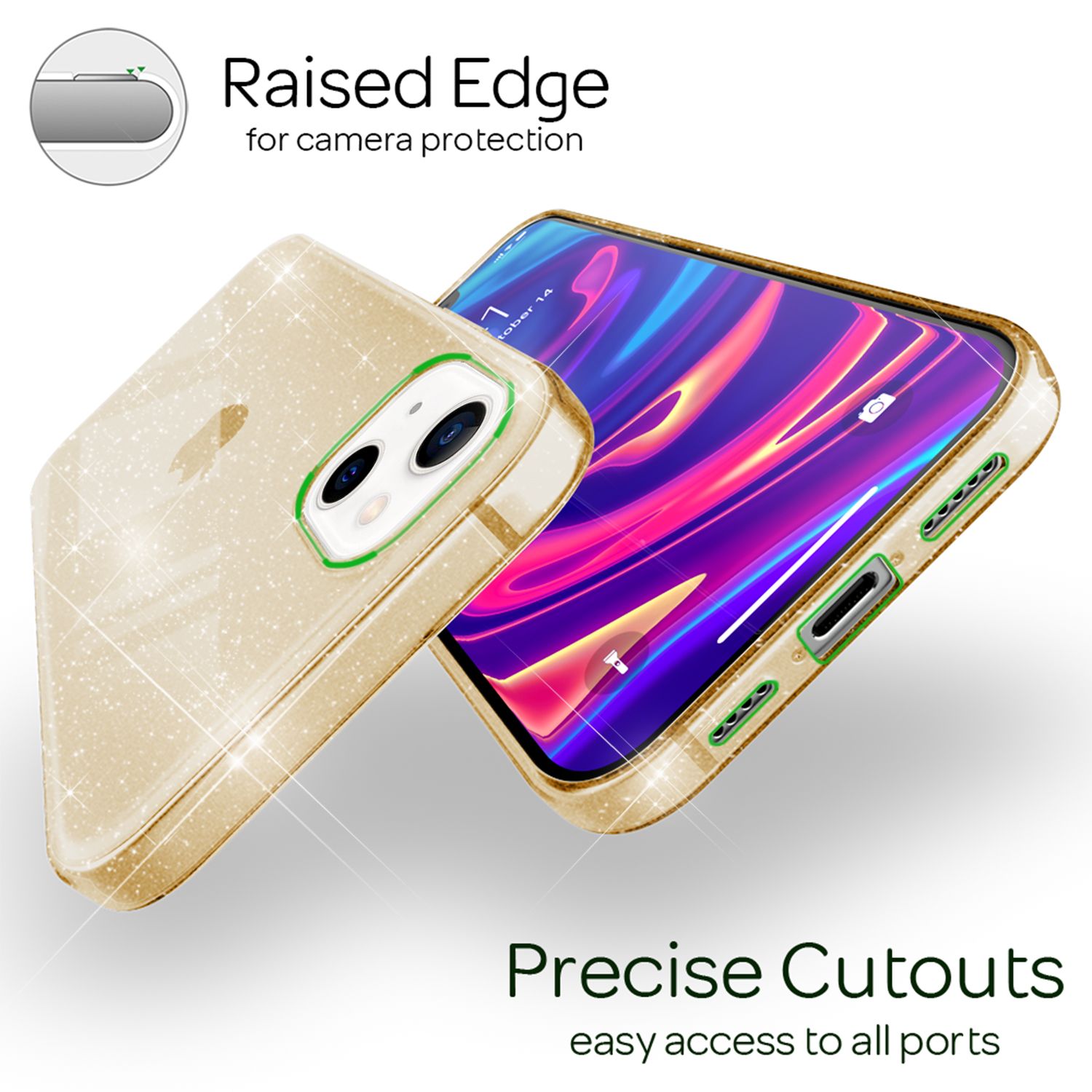 NALIA Glitzer Hülle für iPhone 13, Transparent Glitter Cover Handy Case Bumper