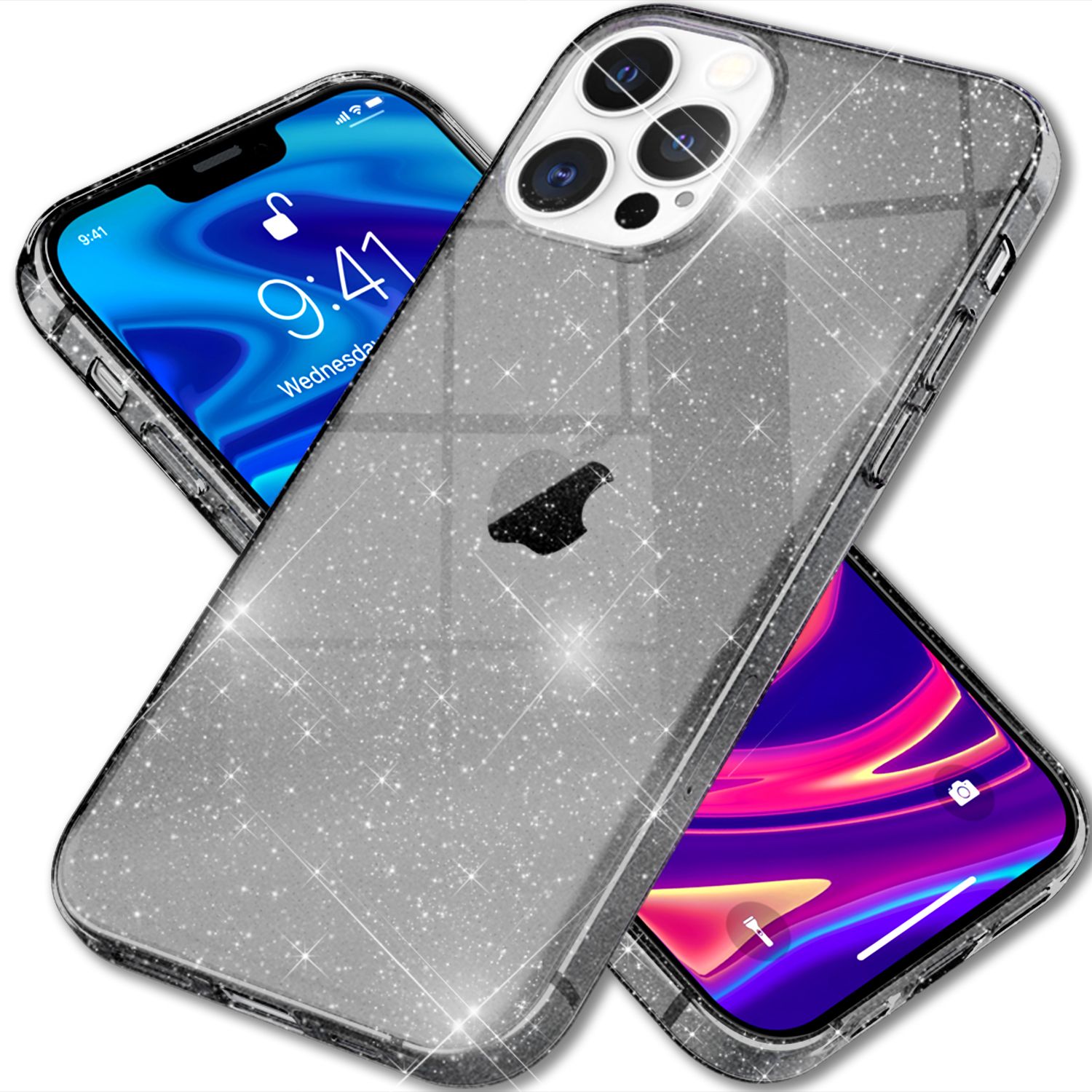 NALIA Glitzer Hülle für iPhone 13 Pro Max, Transparent Glitter Cover Handy Case