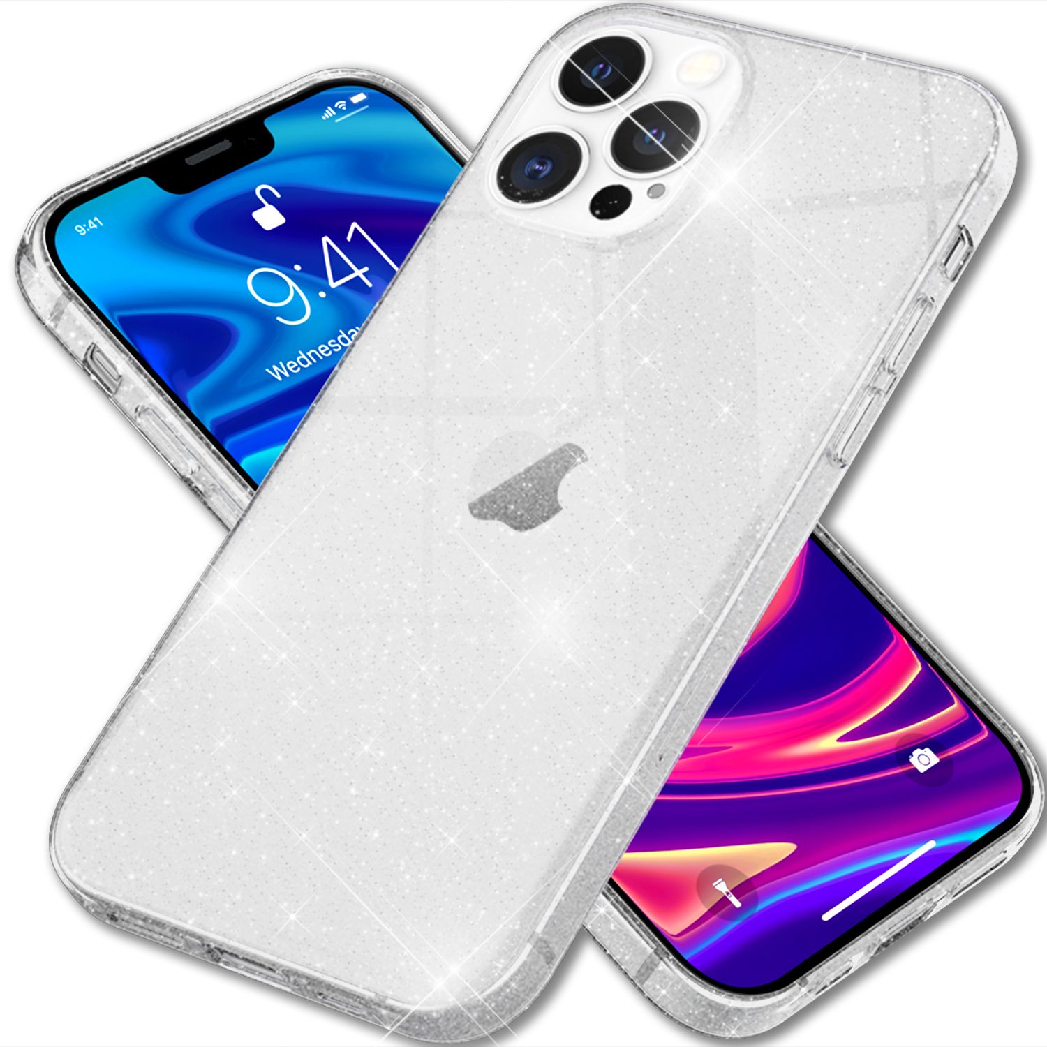 NALIA Glitzer Hülle für iPhone 13 Pro Max, Transparent Glitter Cover Handy Case
