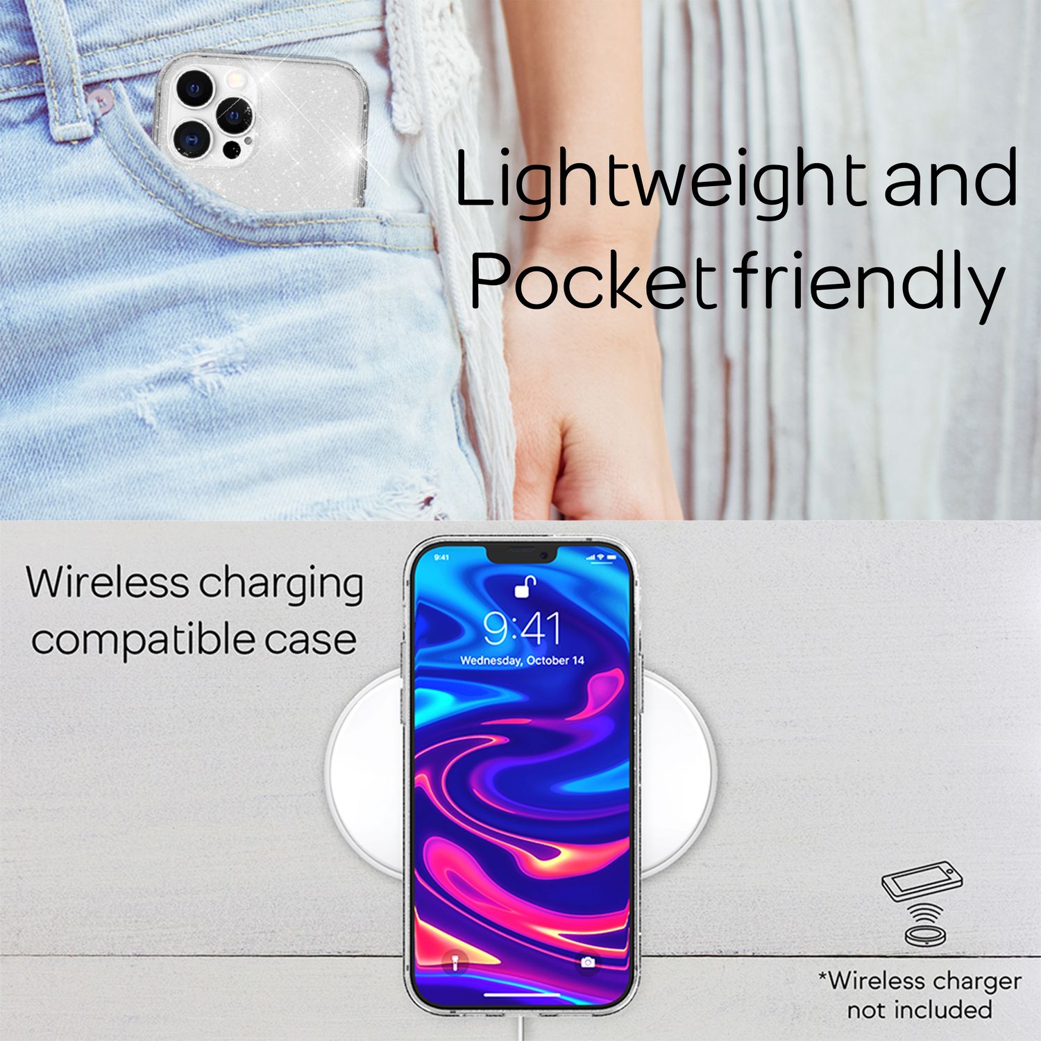 NALIA Glitzer Hülle für iPhone 13 Pro Max, Transparent Glitter Cover Handy Case