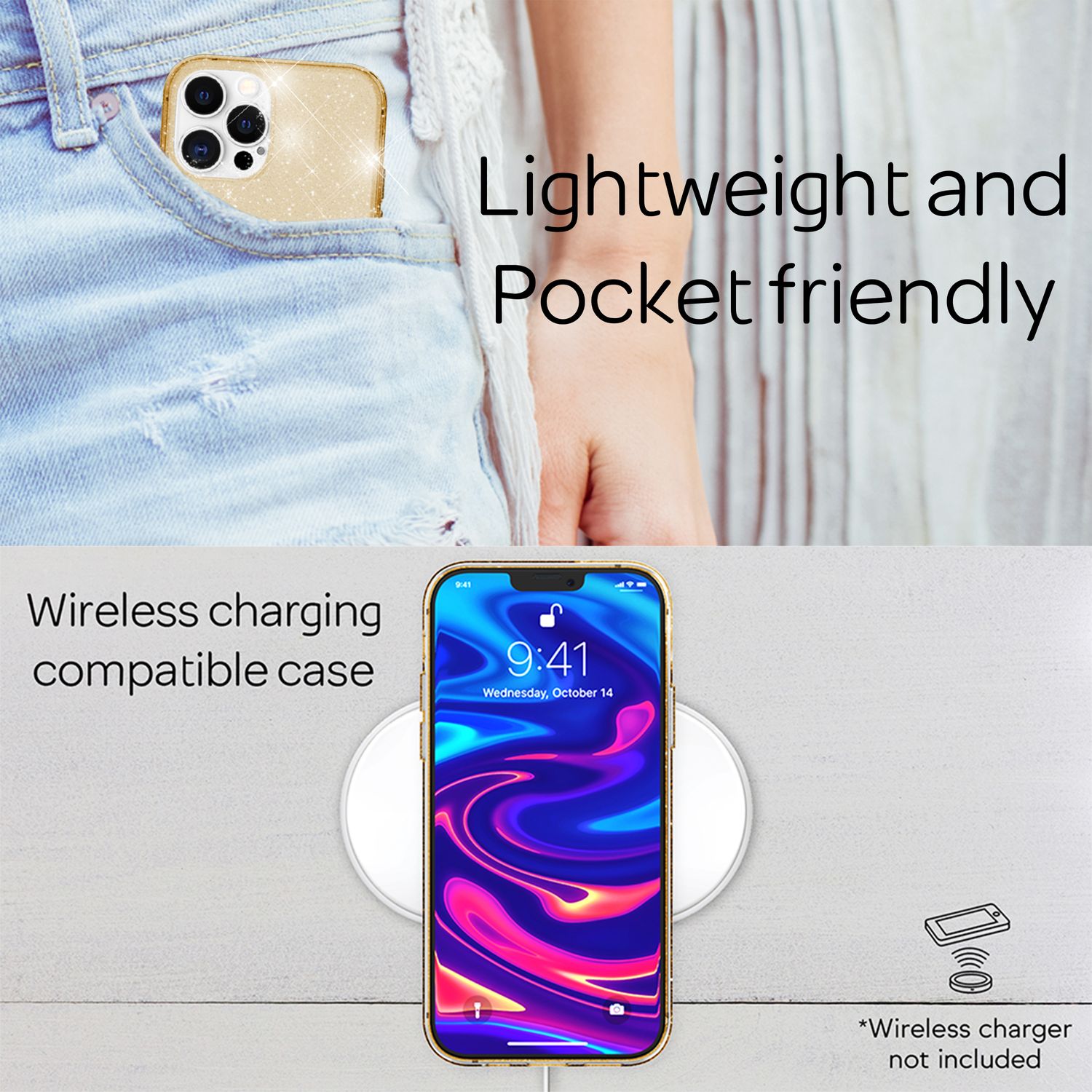 NALIA Glitzer Hülle für iPhone 13 Pro Max, Transparent Glitter Cover Handy Case