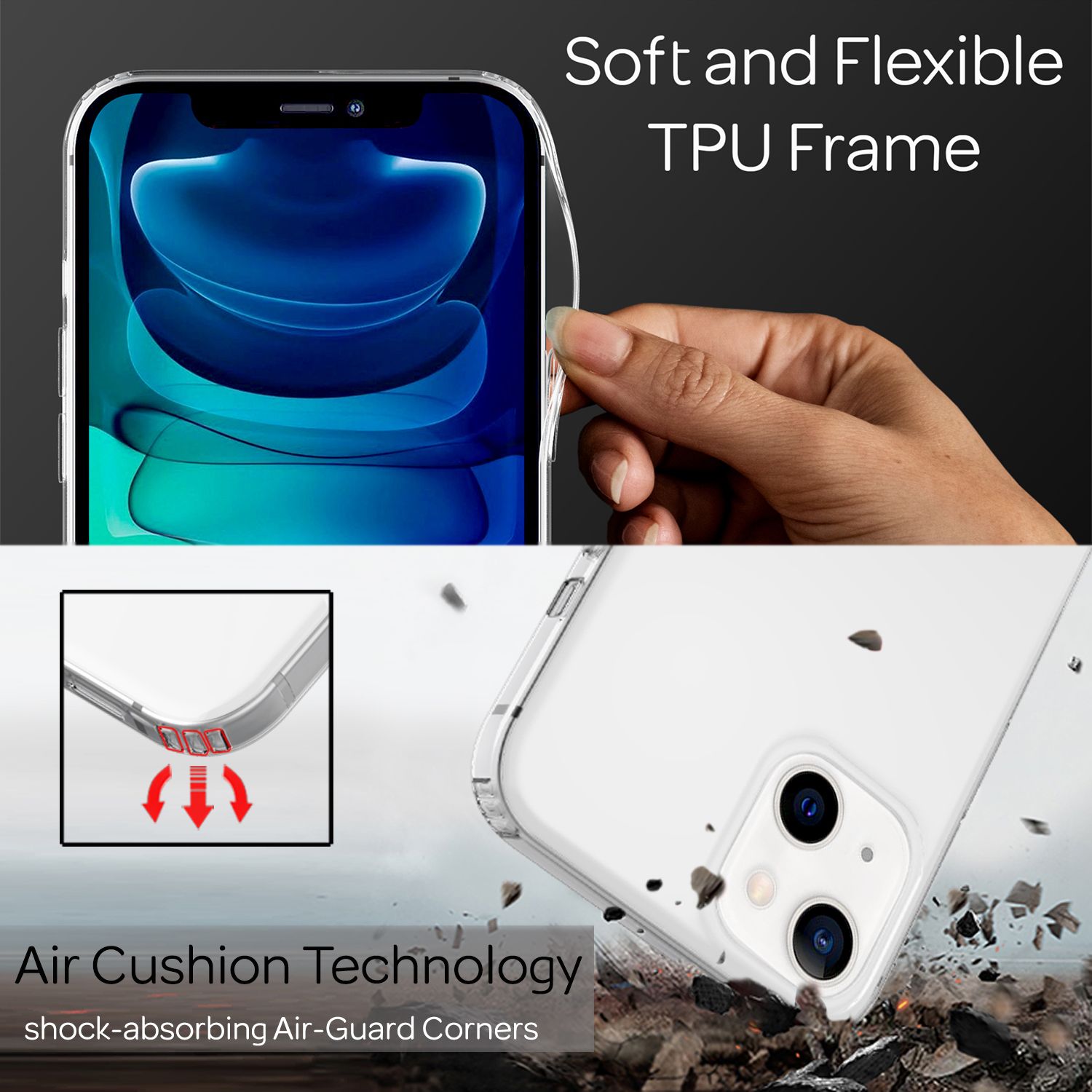 NALIA Klares Kratzfeste Hülle für iPhone 13, Transparent Anti-Gelb Stoßfest Harte Rückseite & Silikon Rahmen