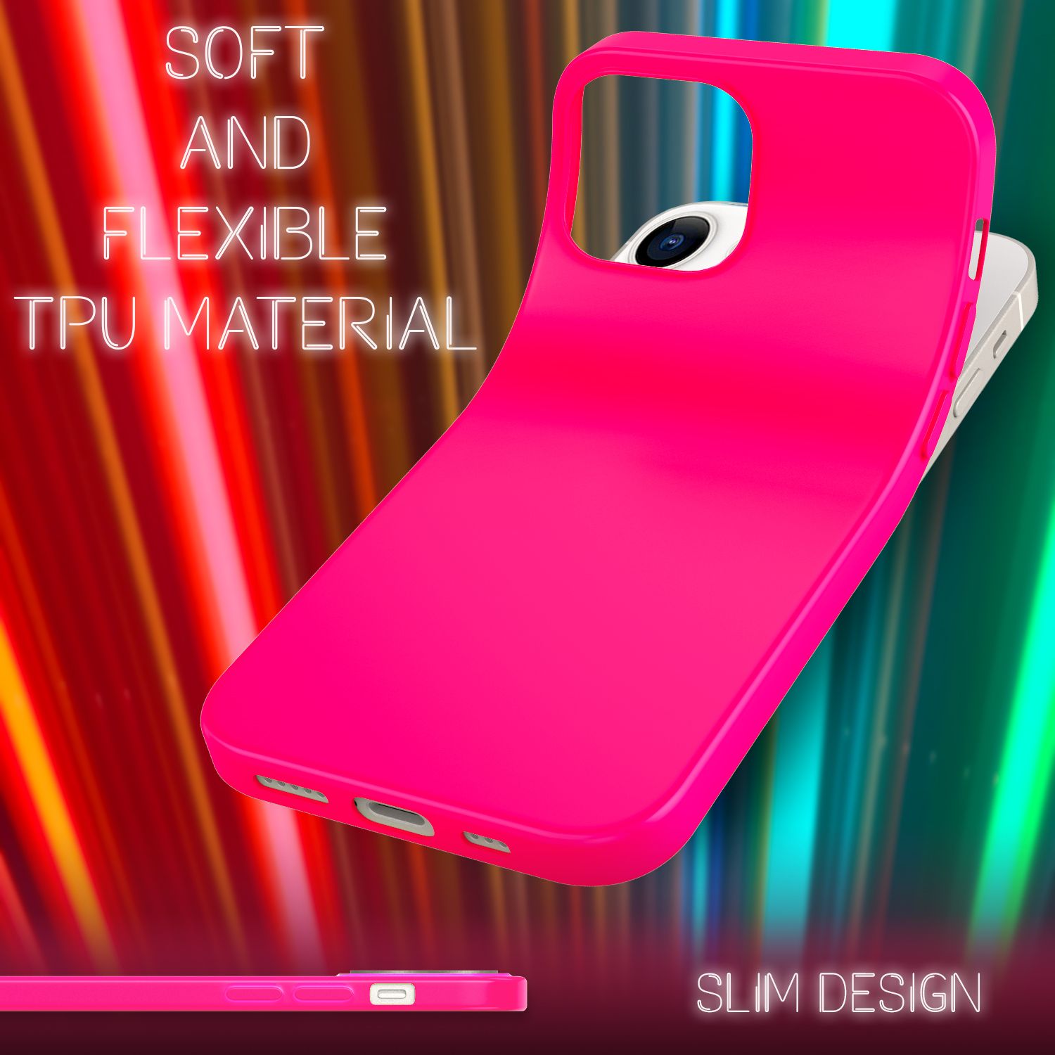 NALIA Bunte Neon Handy Hülle für iPhone 13 Mini, Matt Silikon Case Cover Bumper