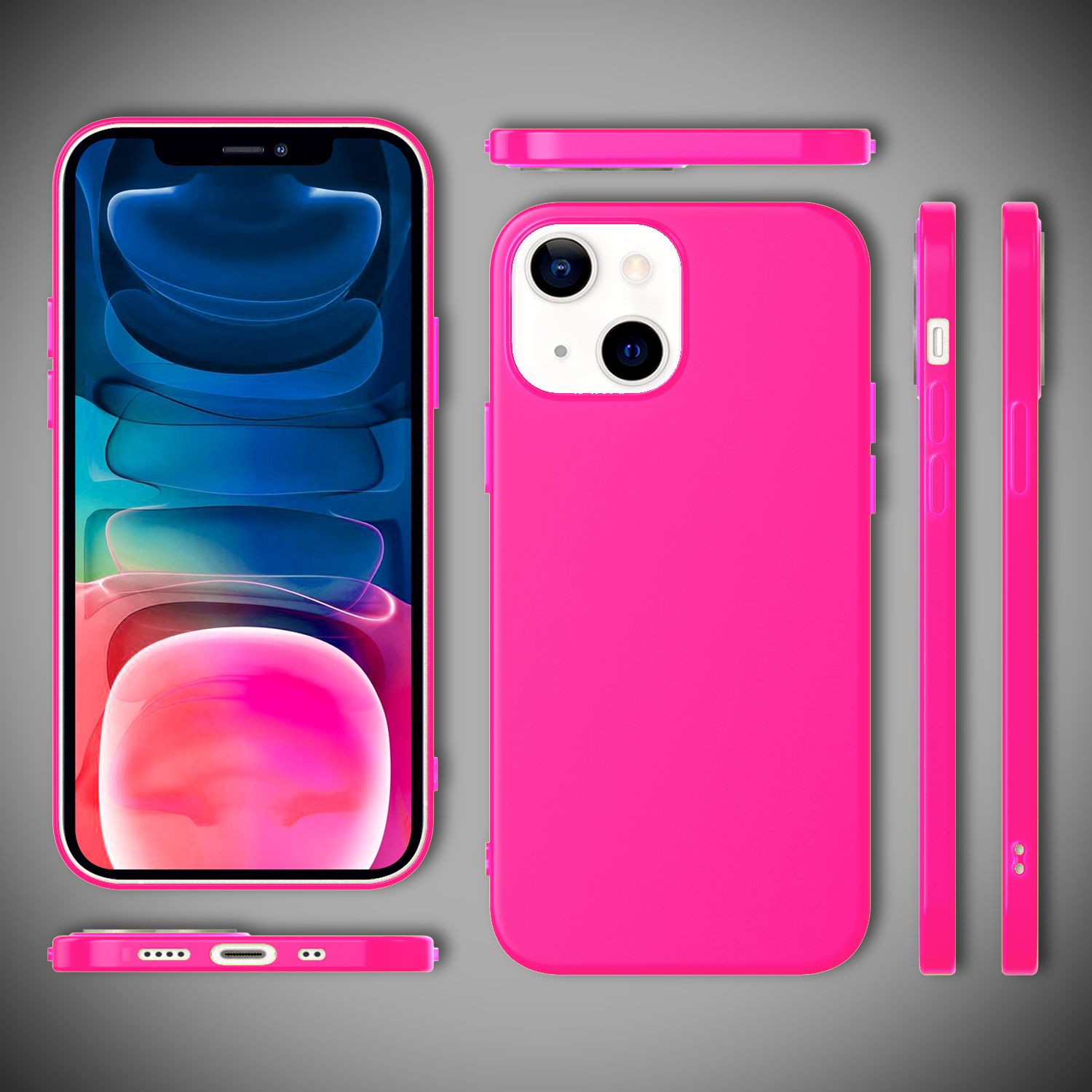 NALIA Bunte Neon Handy Hülle für iPhone 13 Mini, Matt Silikon Case Cover Bumper