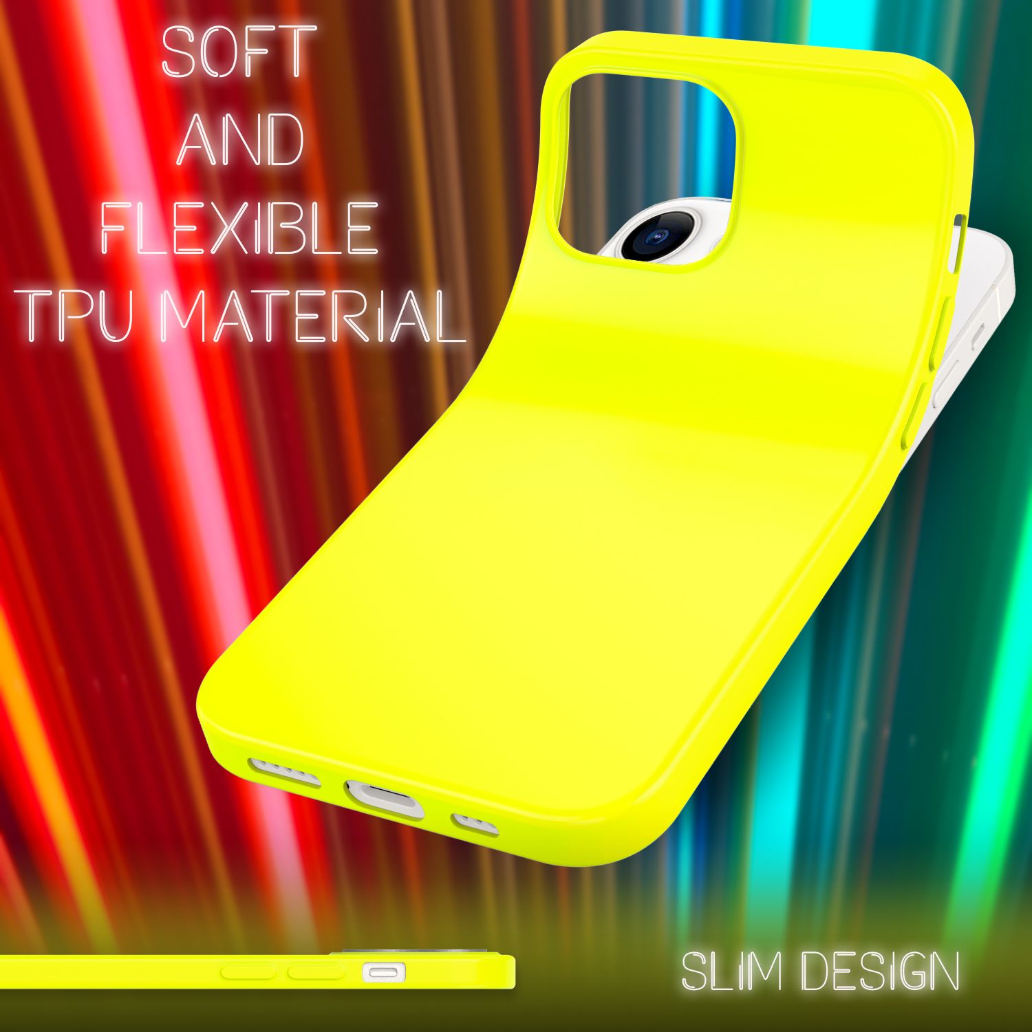 NALIA Bunte Neon Handy Hülle für iPhone 13, Matt Silikon Case Cover Bumper Etui