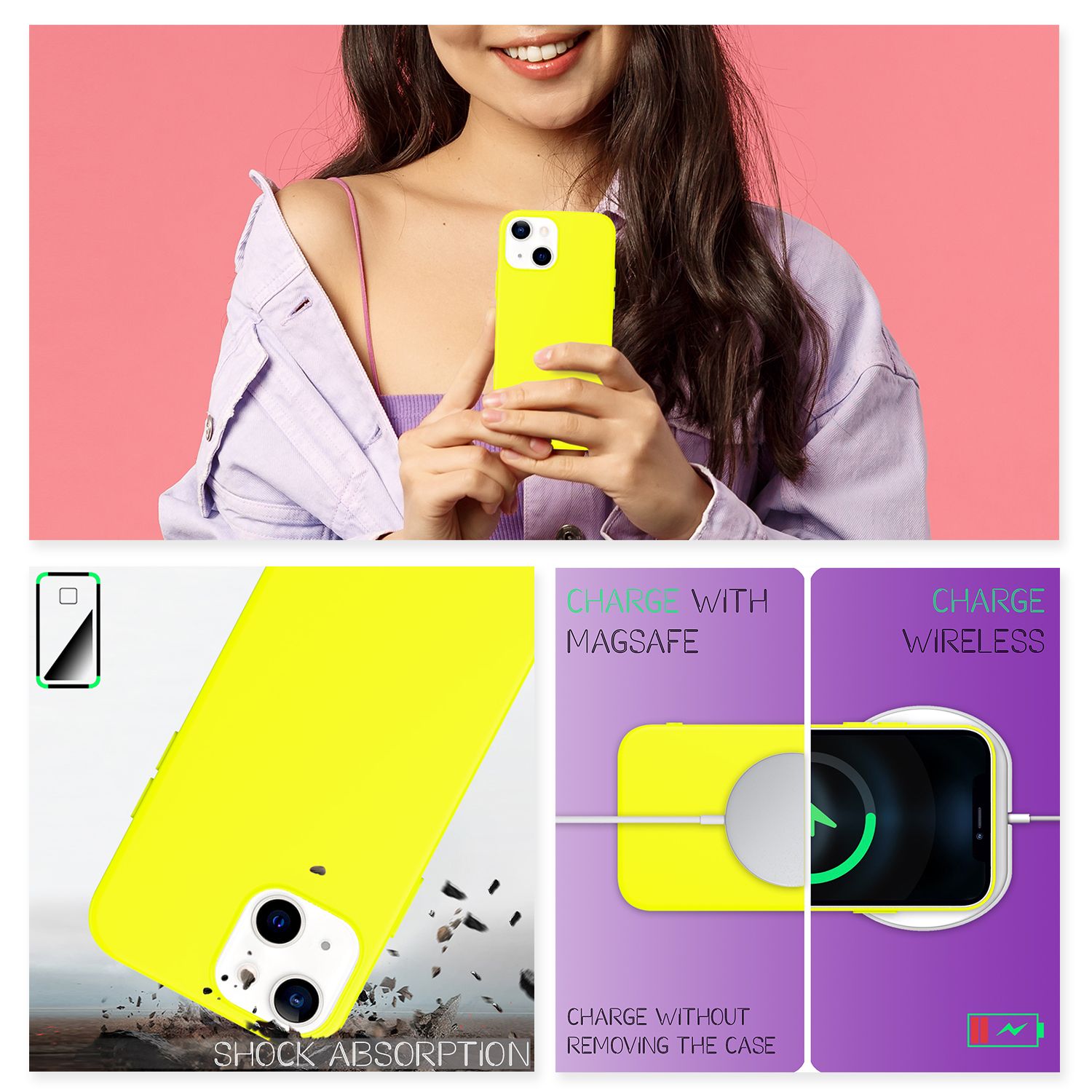 NALIA Bunte Neon Handy Hülle für iPhone 13, Matt Silikon Case Cover Bumper Etui