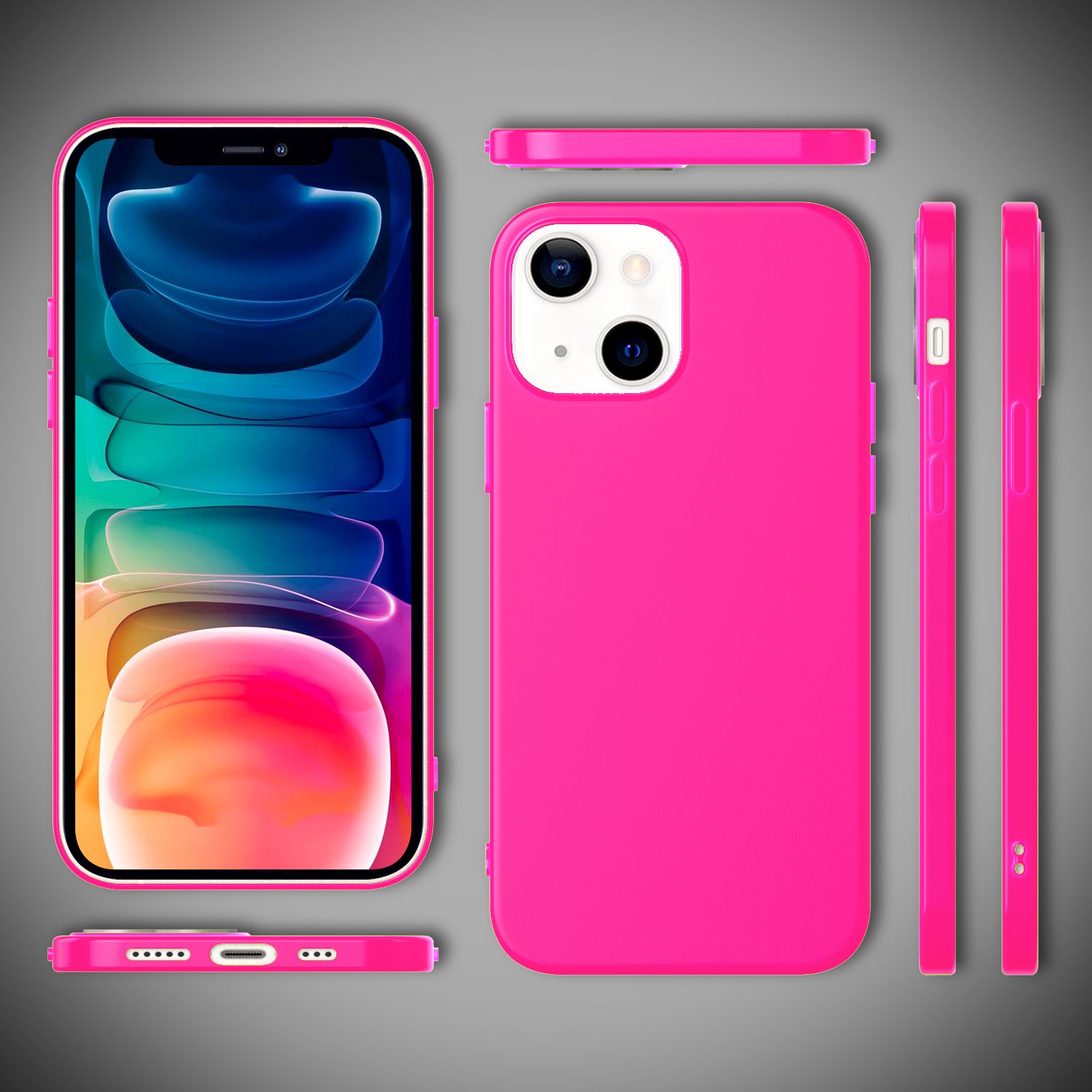 NALIA Bunte Neon Handy Hülle für iPhone 13, Matt Silikon Case Cover Bumper Etui