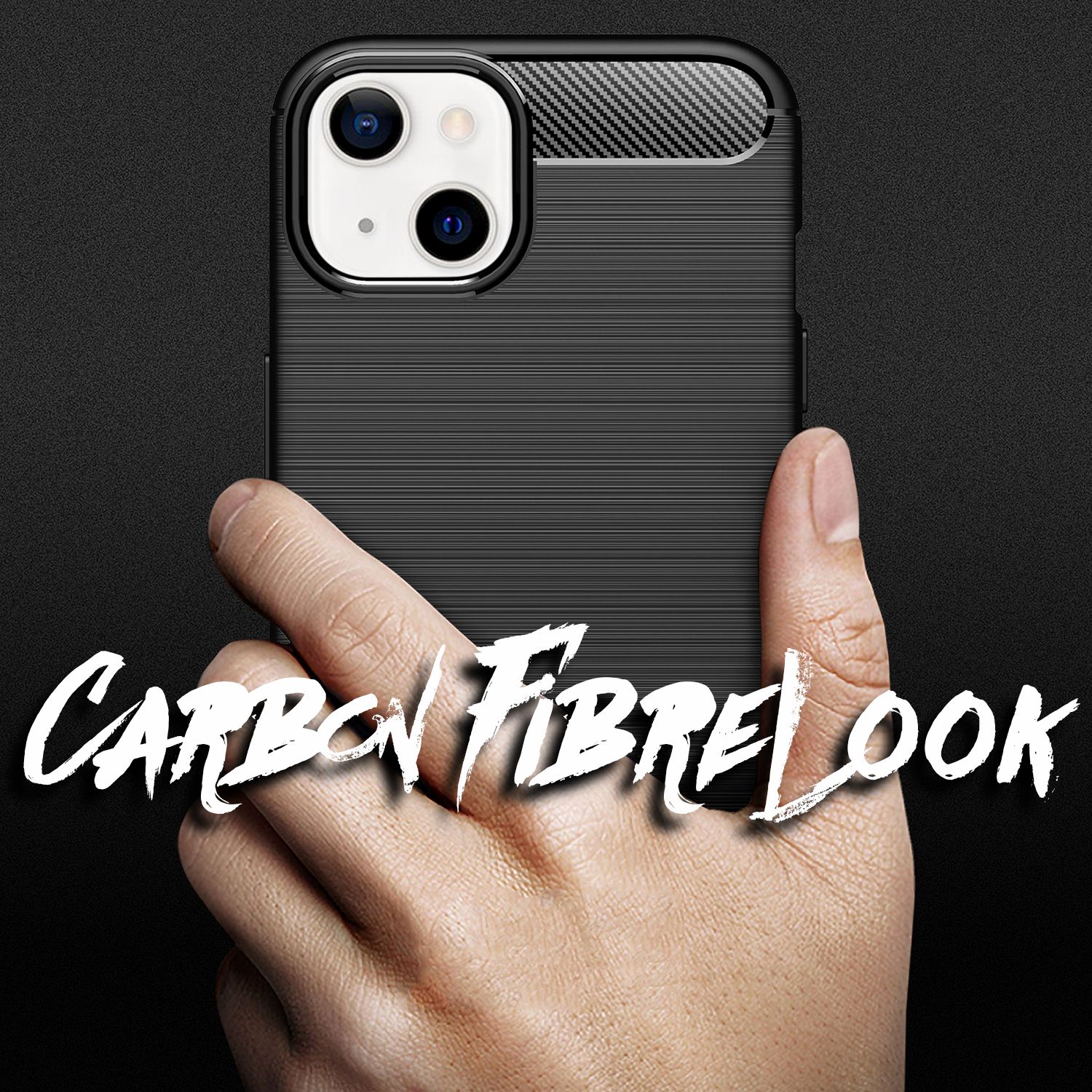 NALIA Carbon Look Case für iPhone 13, Schwarz Silikon Cover Case TPU Bumper Etui