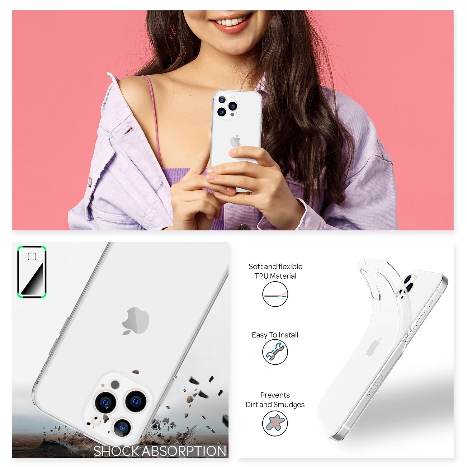 NALIA Klare Silikon handy Hülle für iPhone 13 Pro, Transparent Cover Case Bumper Default Title NALIA Transparente Hülle