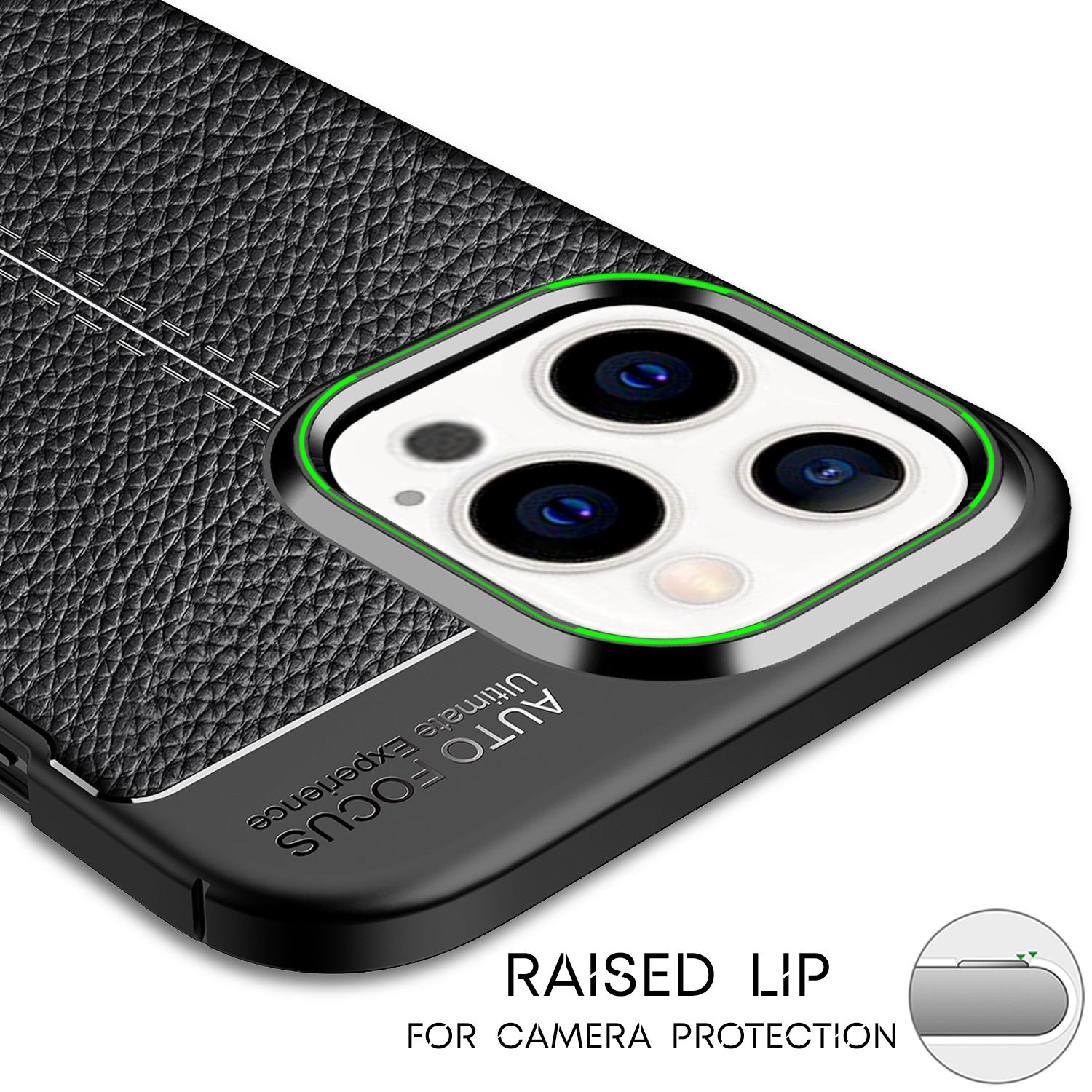 NALIA Leder Look Hülle für iPhone 13 Pro, Schwarze Silikonhülle Anti-Fingerabdruck Rutschfest Kratzfest Stoßfest