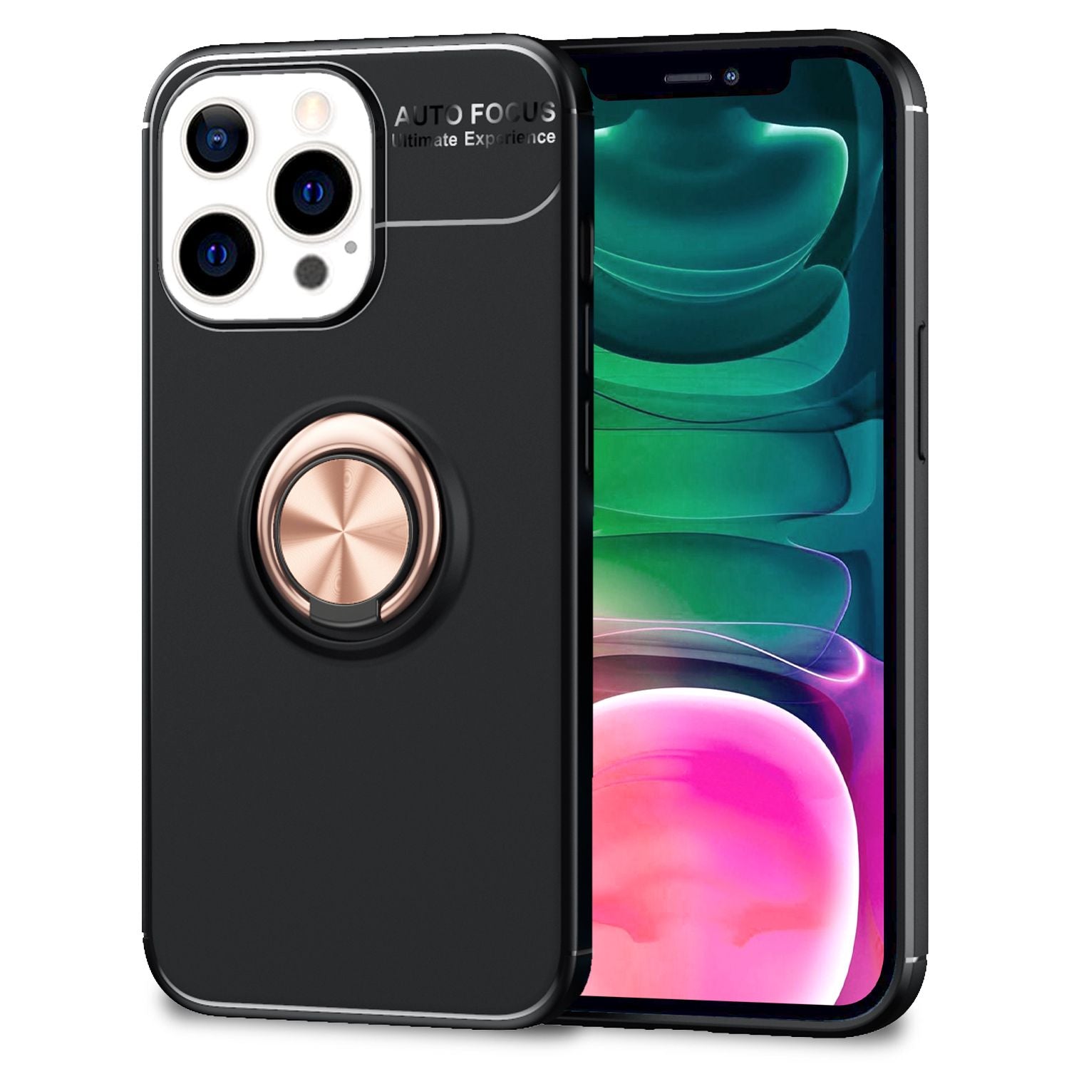 NALIA Ring Hülle iPhone 13 Pro Case 360° KFZ-Halter stoßfest Rose Gold NALIA Protective Hülle