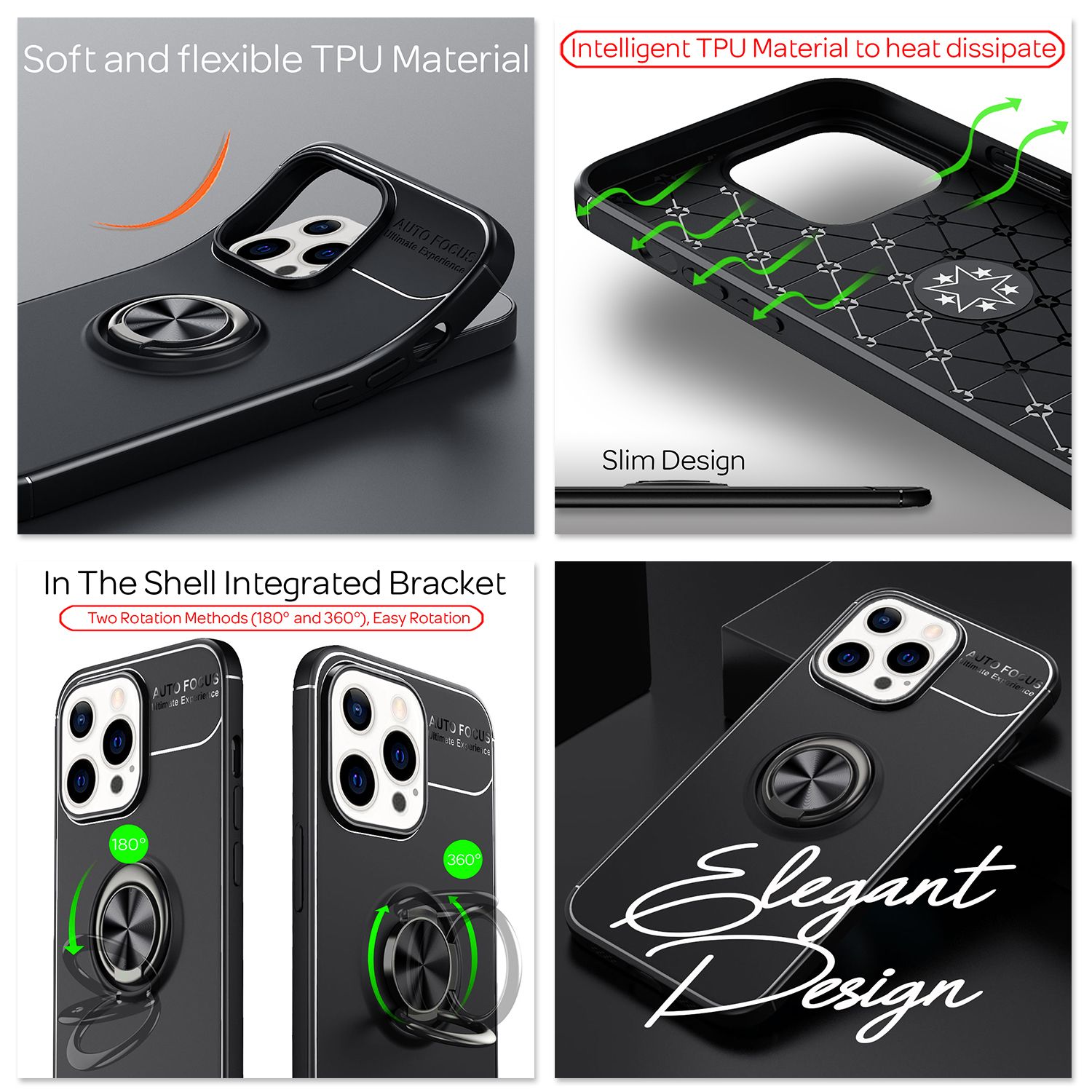 NALIA Ring Hülle iPhone 13 Pro Case 360° KFZ-Halter stoßfest Schwarz NALIA Protective Hülle